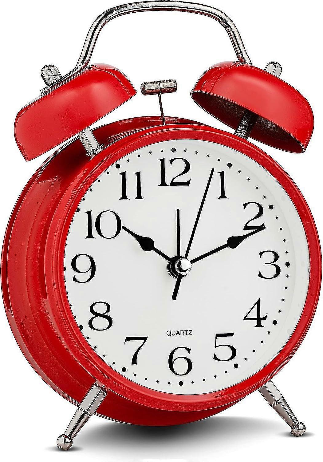 Analog Alarm Clock Extra Loud Twin Bells Retro White Silent Non-ticking Quartz Battery Operated With Backlight, Decorative Bedside Table Desk Vintage