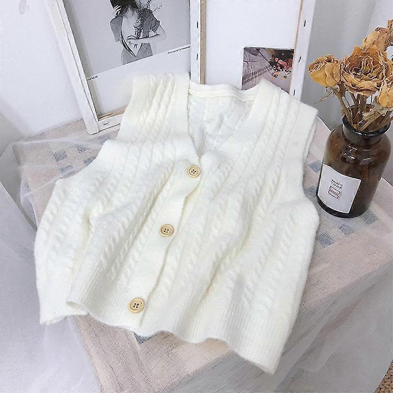 Solid Color V-neck Single-breasted Knitted Cardigan Vest Women's Spring, Autumn and Winter Retro Style Outer Vest
