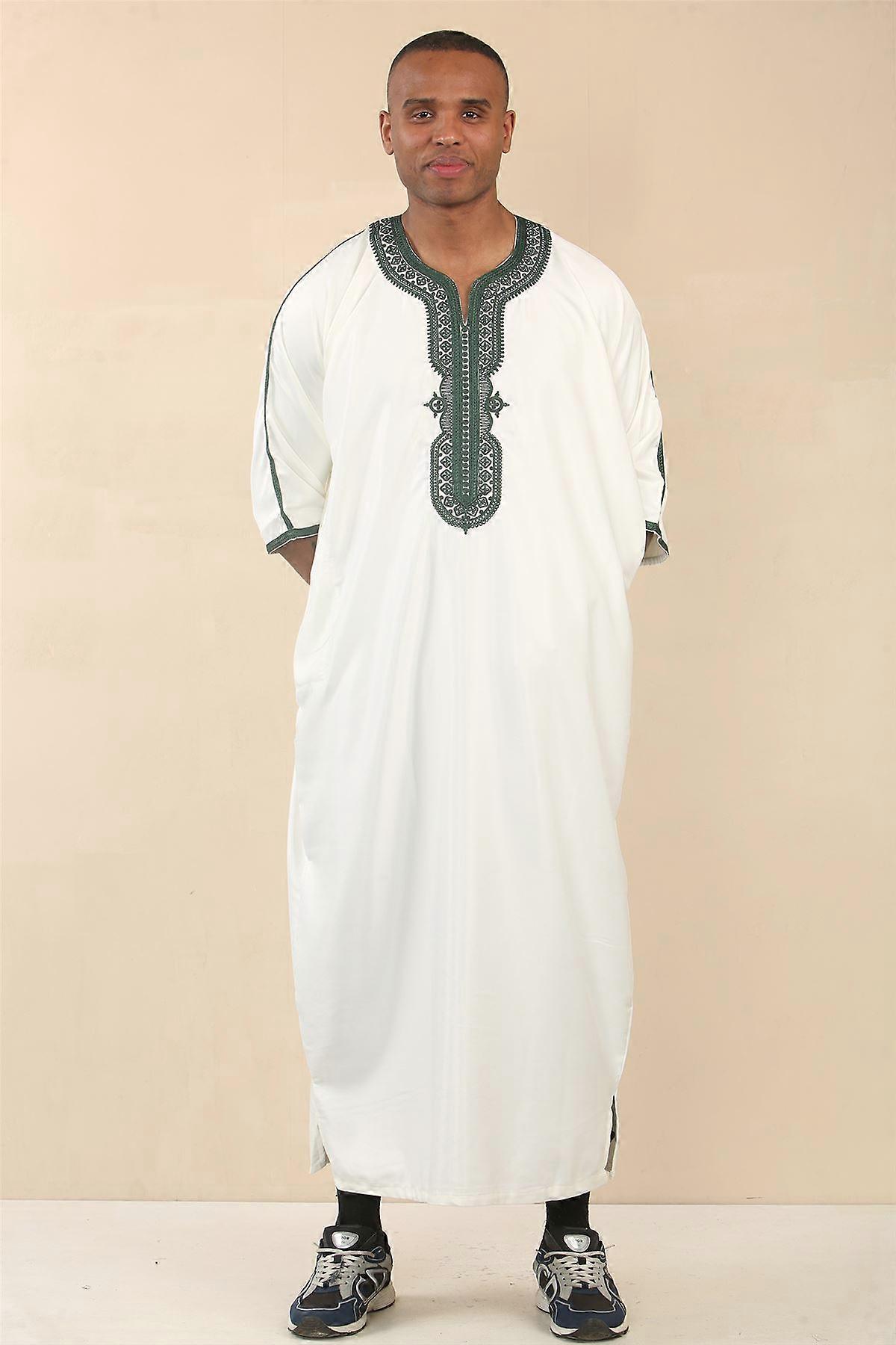 Men's White Moroccan Thobe Djellaba Jubba Robe Eid