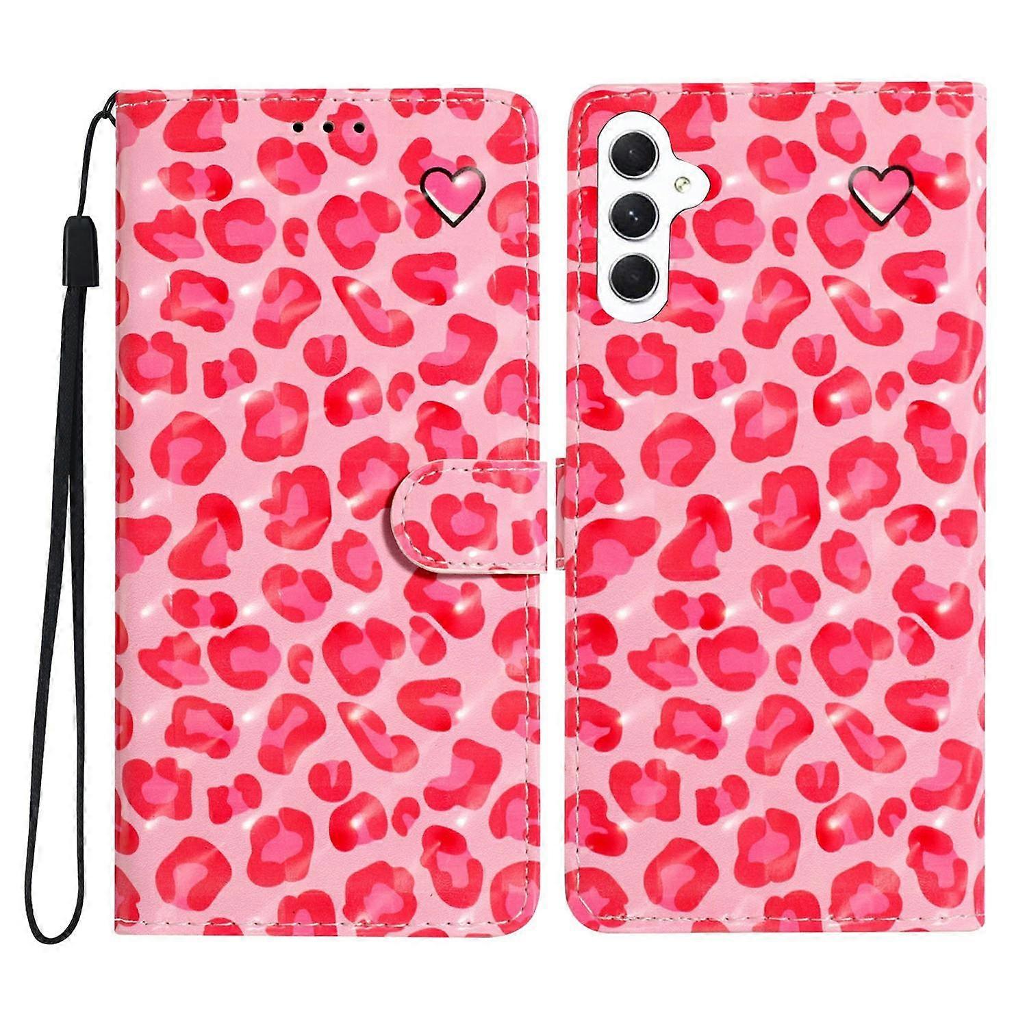 For Samsung Galaxy S25+ Case PU Leather 3D Pattern Printing Wallet Phone Cover-Pink Leopard Print