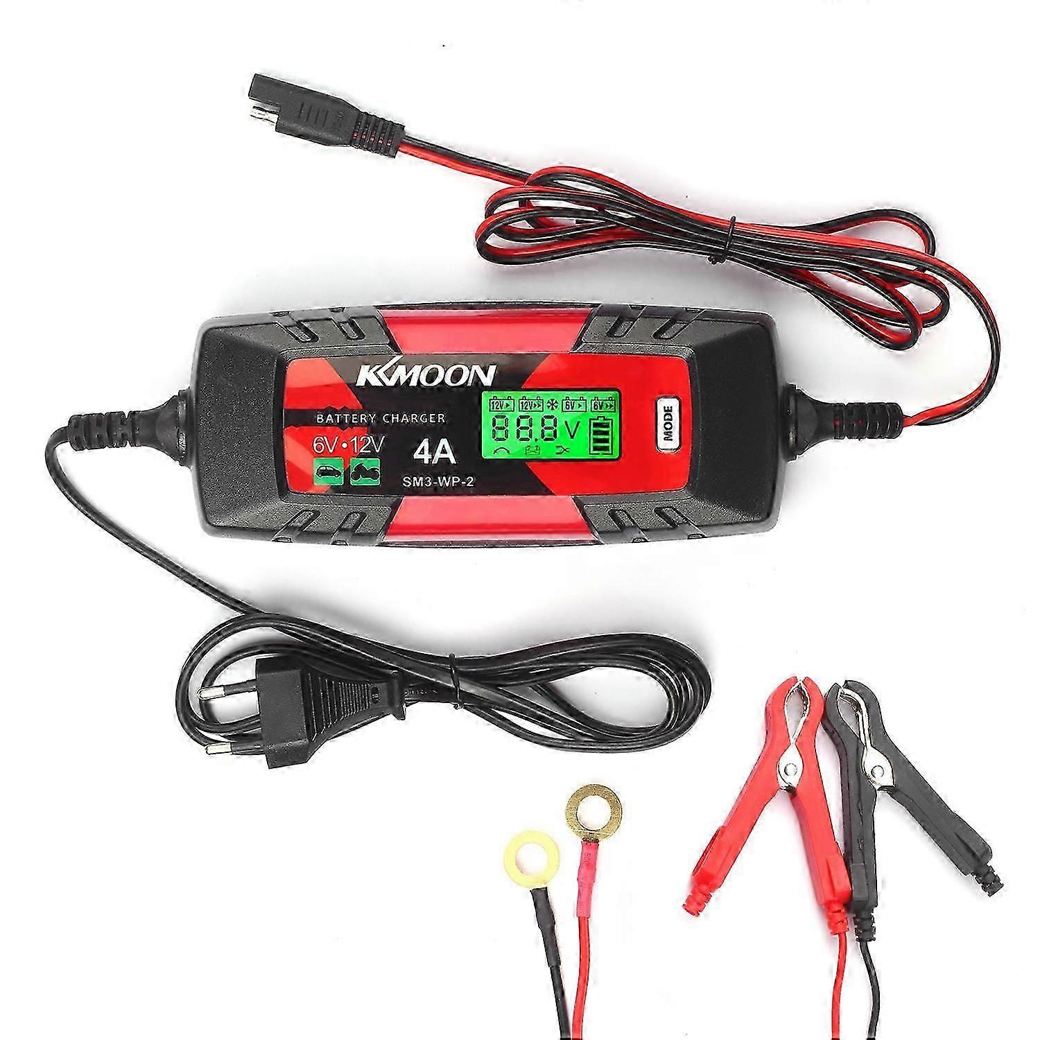 Bilbatterioplader Batterioplader Vedligeholder 6V12V 4Amp Intelligent Automatisk Batterioplader Wit