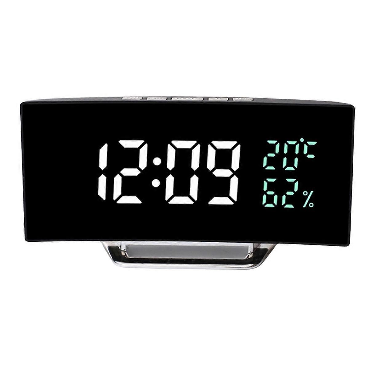 Curved Screen LED Clock with Temperature and Humidity Display Mirror Digital Alarm Clock Multi-Function Clock 7816