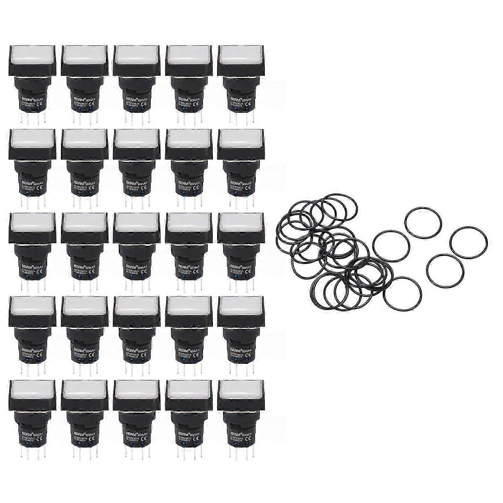 25Pcs Push Button Switch AC DC 24V 5A with Light Accessory Set Kit for Equipment Machine
