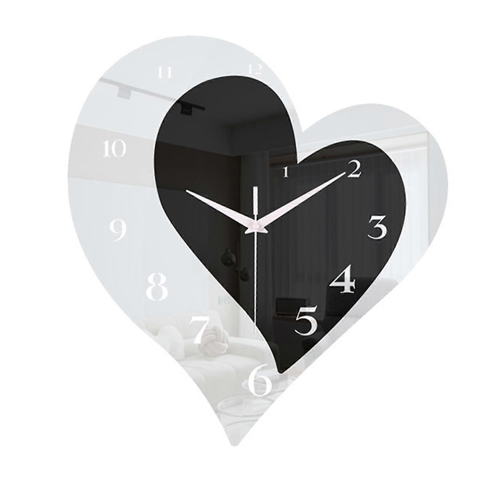 Heart Shape Wall Clock Mirror Surface Wall Decoration for Home Office Sturdy
