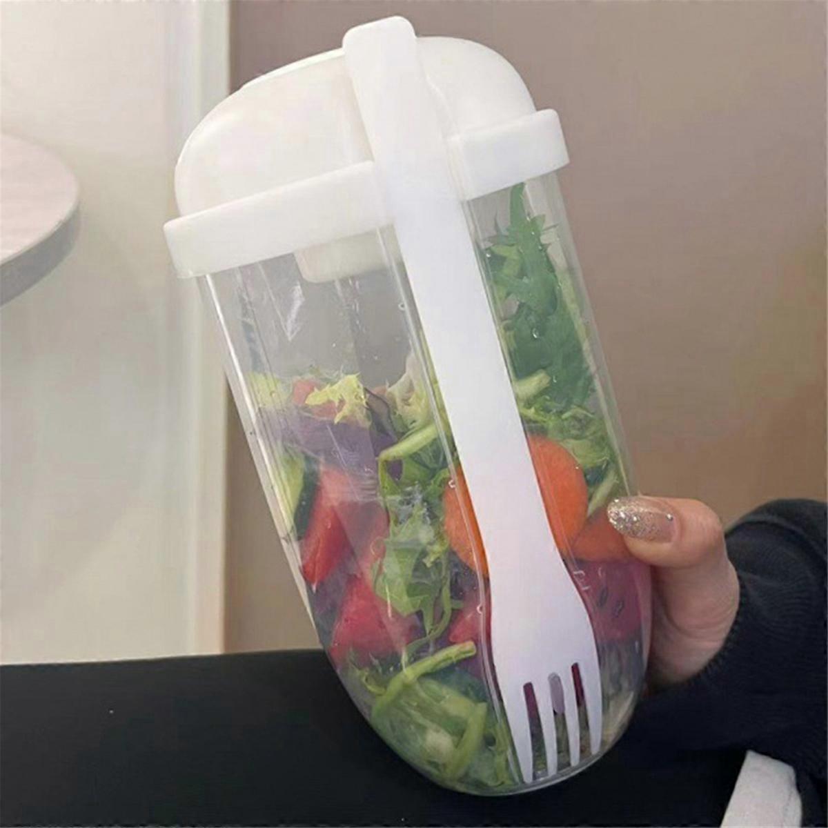 4PCS Salad Cup with Lids and Fork Salad Shaker Container