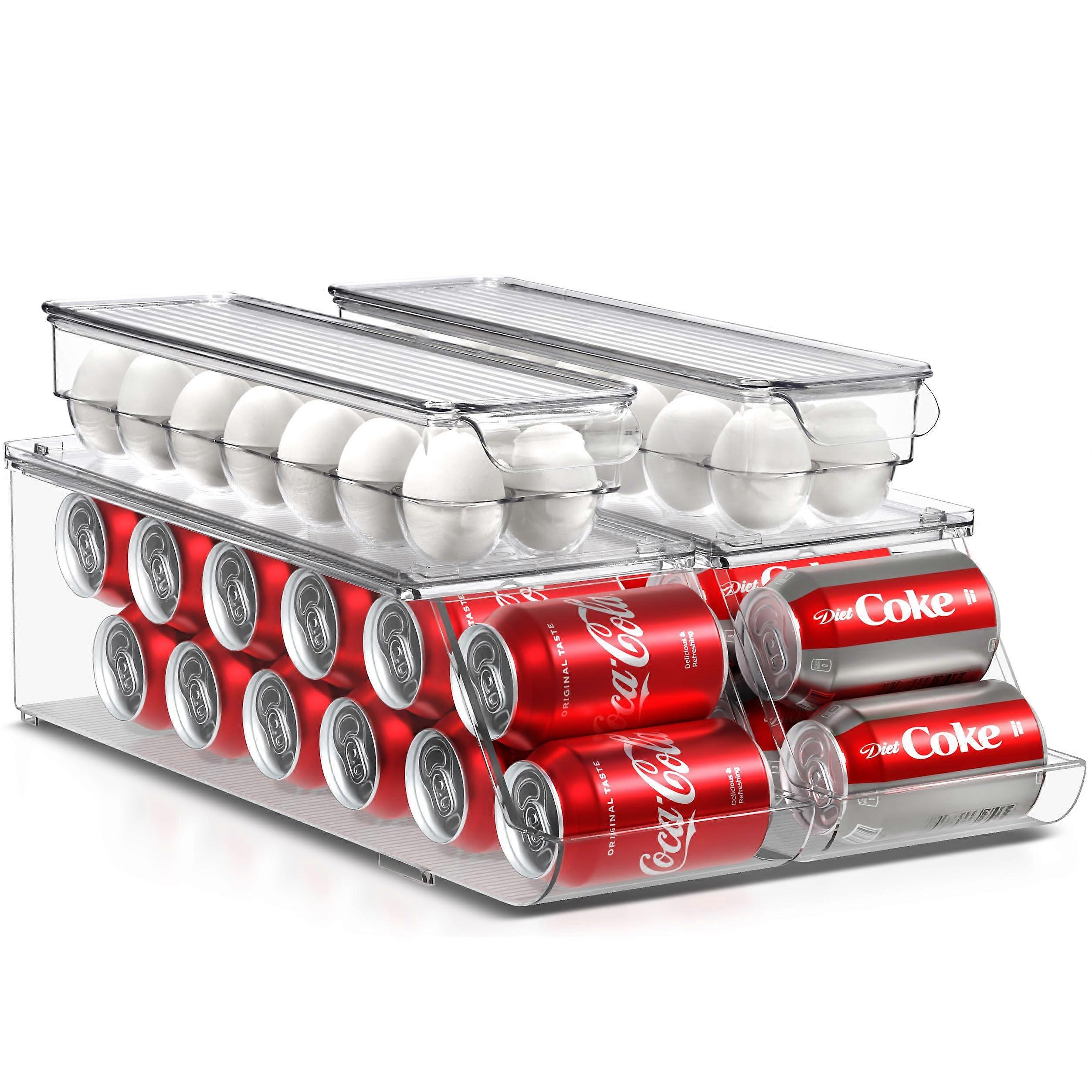 2 Set Stackable Soda Can Organizer for Refrigerator & Egg Holder for Fridge Pantry Holds 12 Cans Each 14 Eggs