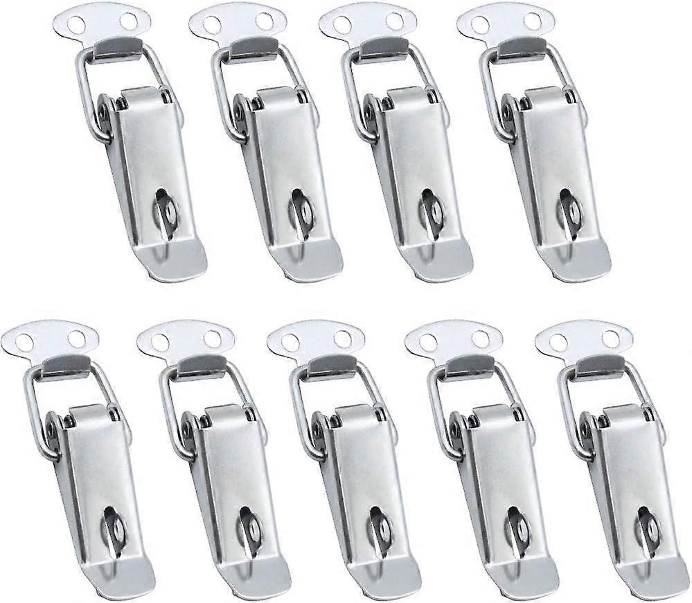 Spring Loaded Latch 9 Pieces Stainless Steel Box Toggle Spring Box Hasp Lever Latch for Tool Chest Drawer Cabinet and Chest with Lock Ring - Silver