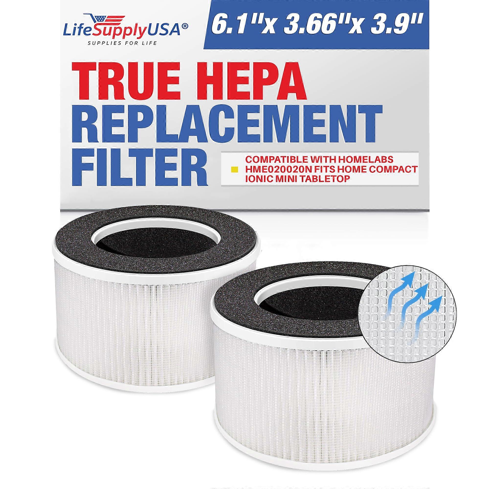 3-in-1 HEPA Filter Replacements Compatible with hOmeLabs HME020020N fits Home Compact Ionic Mini Tabletop Air Purifiers (2-Pack)