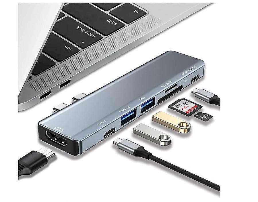 USB C Hub 7 in 2 for MacBook Air Pro M1, USB C Adapter with 4K HDMI, USB 3.0, SD/TF Card Reader, USB C port (100W PD)(Black)