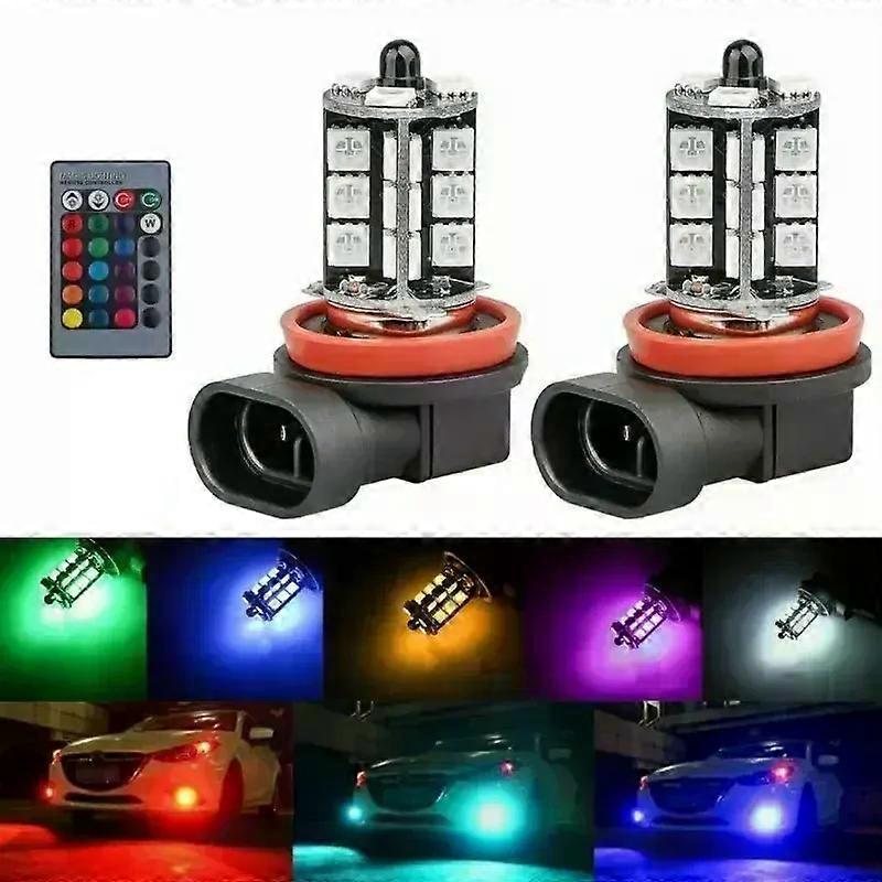 2PCS LED Car Fog Lights H8 H9 H11 9005 9006 RGB Bulbs Remote Control Fog Lights Bulb Car Driving Running Lamp Auto Leds Light