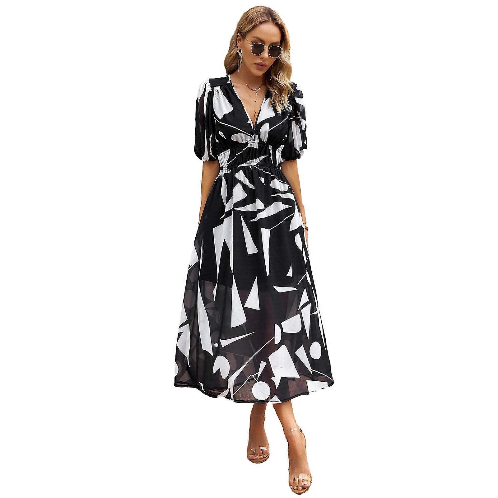 Kvinnors långklänning, Färgglad Smal Midja Lång Klänning Med V-ringning Hudvänlig Mångsidiga Kläder För Att Gå Ut