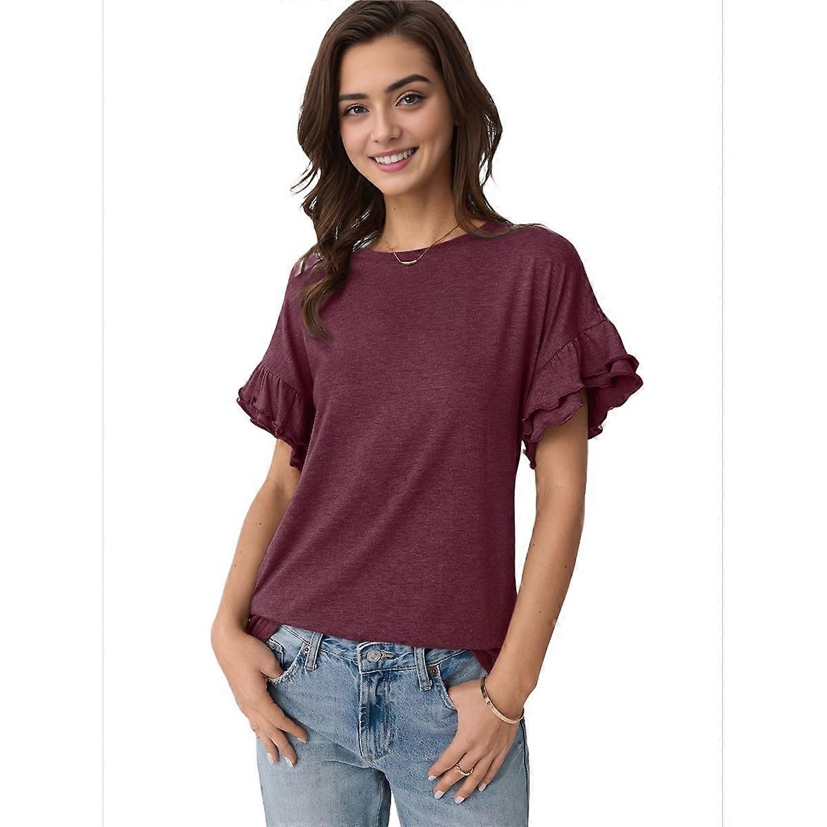 Womens Short Sleeve Tops Dark Red M