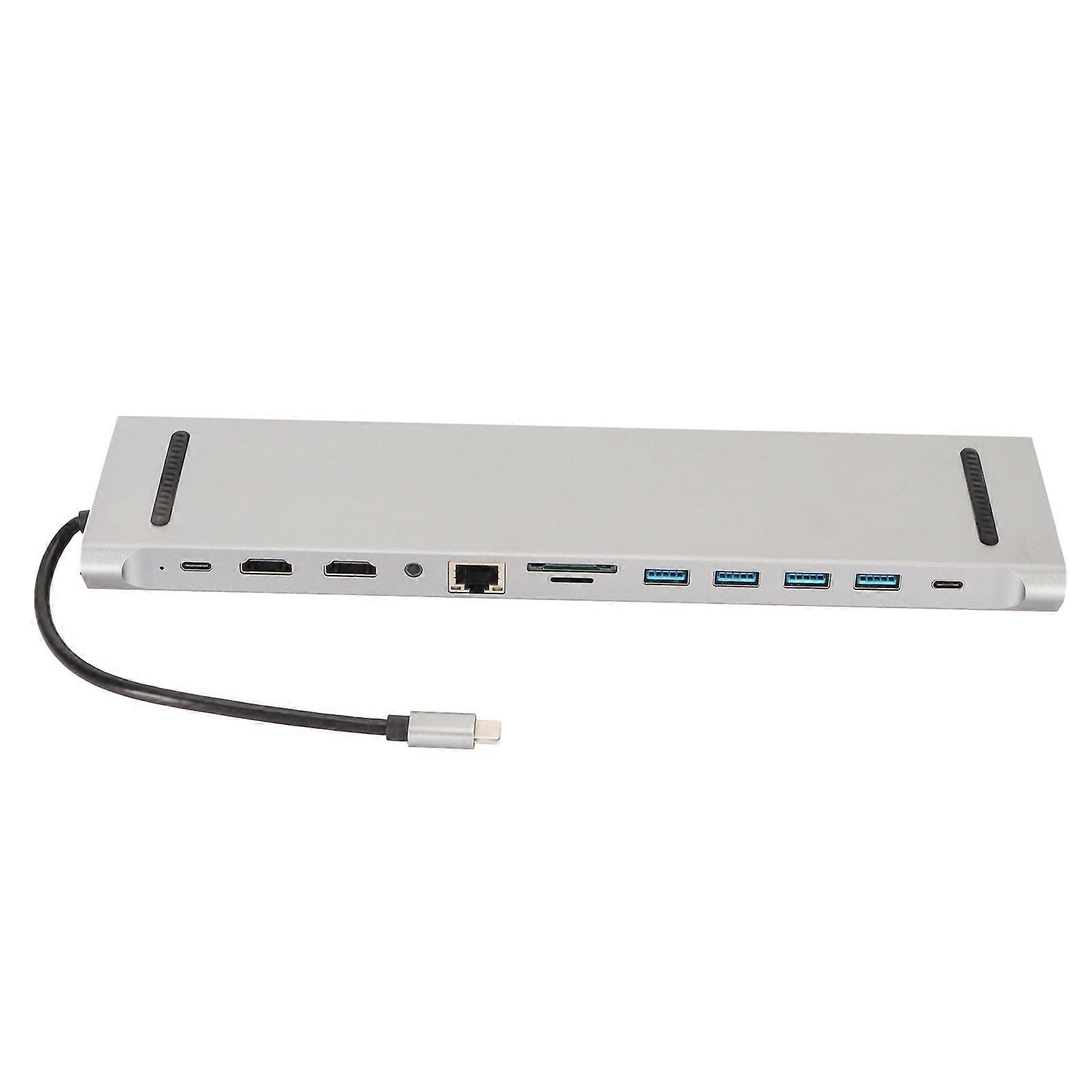 12 in 1 USB Hub Dual Monitor PD Charging Port 4 USB3.0 Port Storage Memory Card Slot RJ45 USB C Port