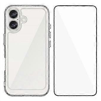 WANLONFENG MF Series for iPhone 16 Plus Case TPU Acrylic Clear Phone Cover with Tempered Glass Film