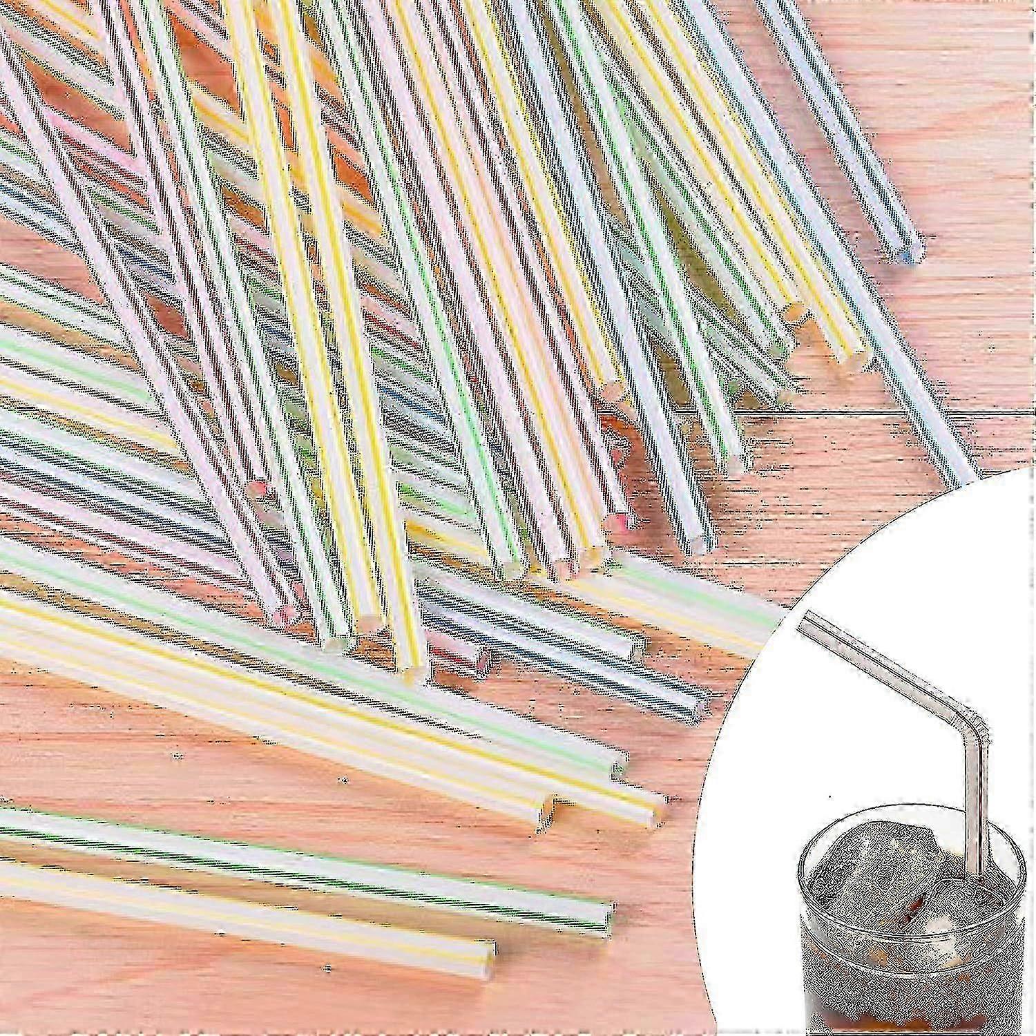 Plastic Straws 200 Pcs Multicolor Striped Bendable Reusable