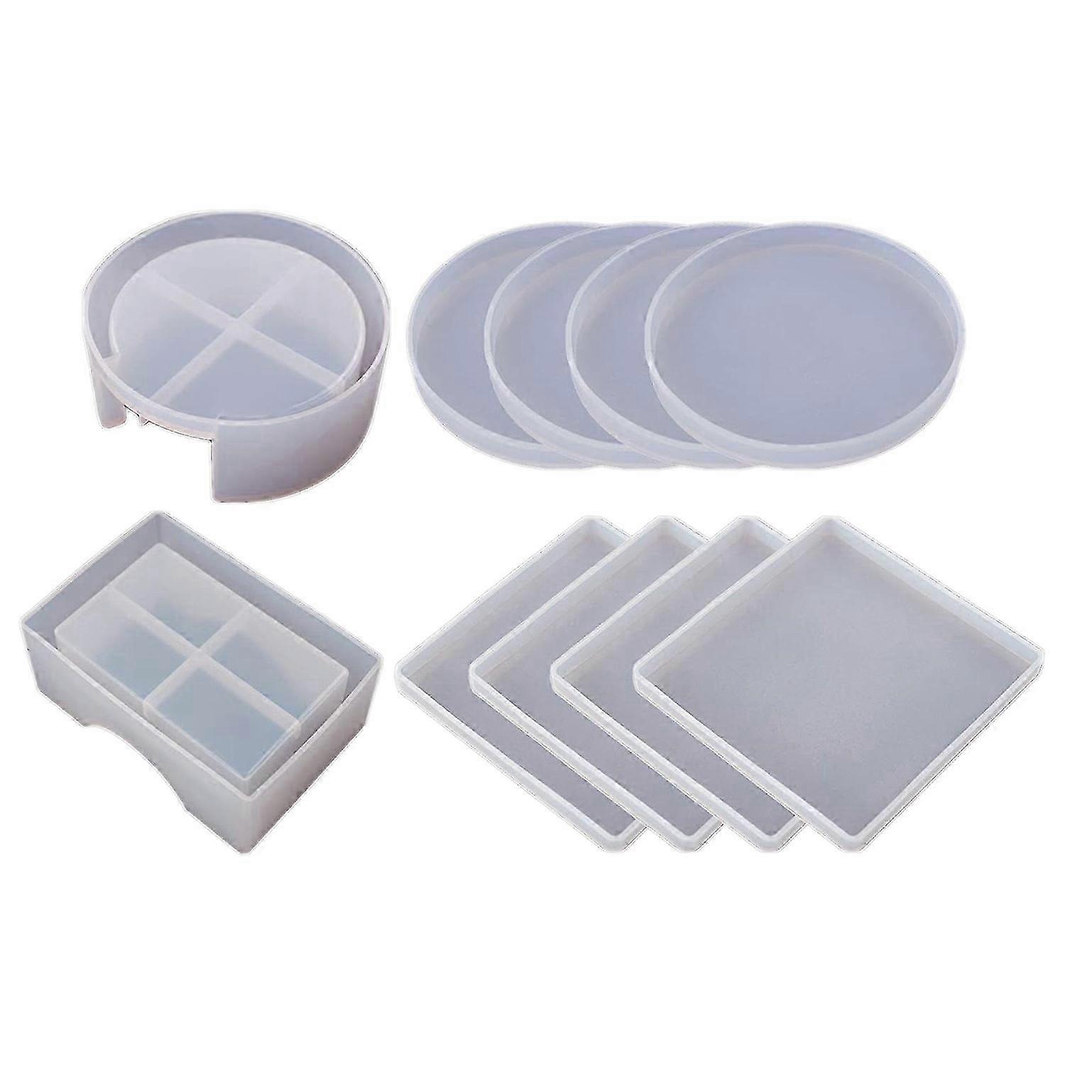 Epoxy Resin Coaster Molds Kit with 8PCS Reusable Silicone Molds for Craft Casting