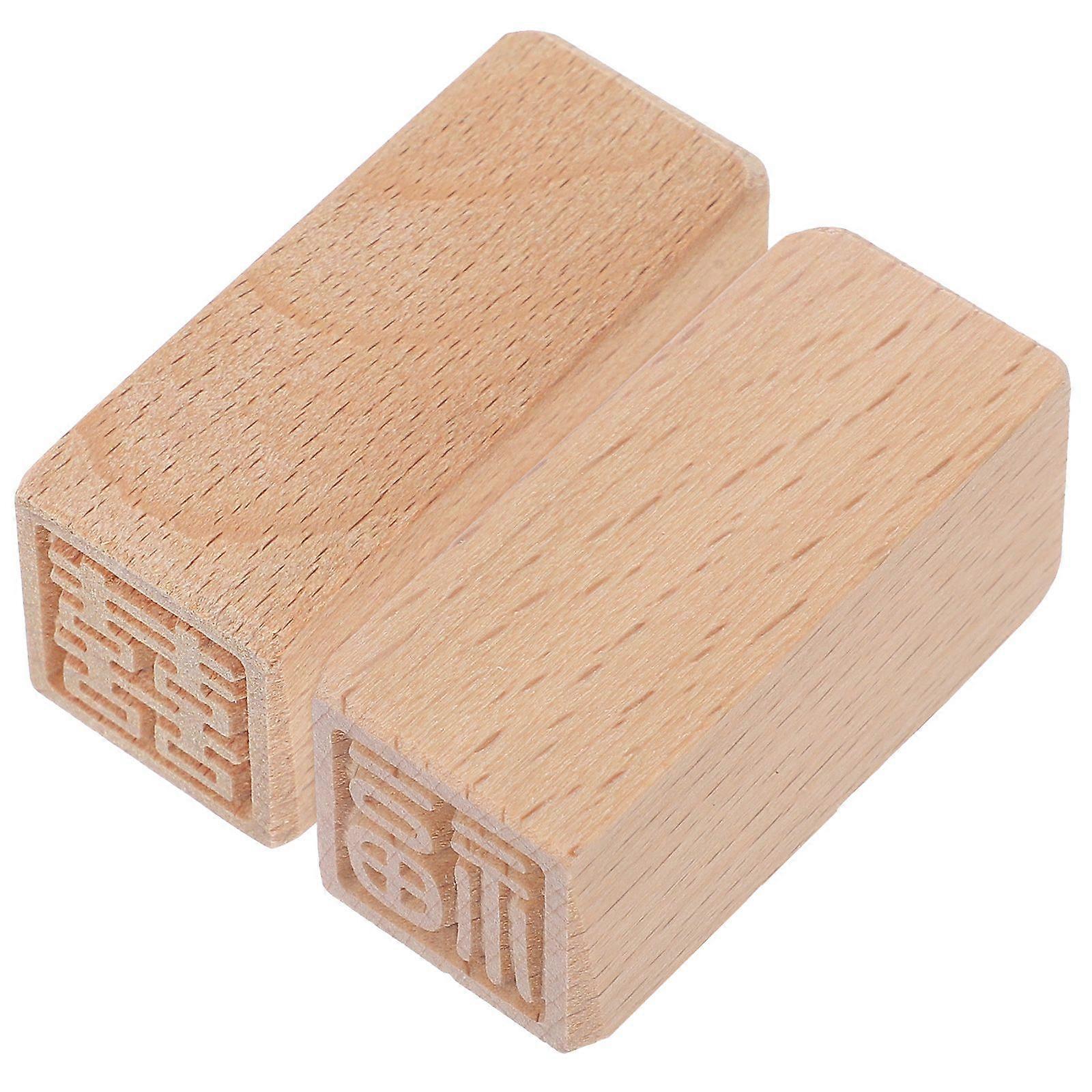 2pcs Practical Wooden Seal Chic Pattern Pasta Wooden Square Seal for DIY