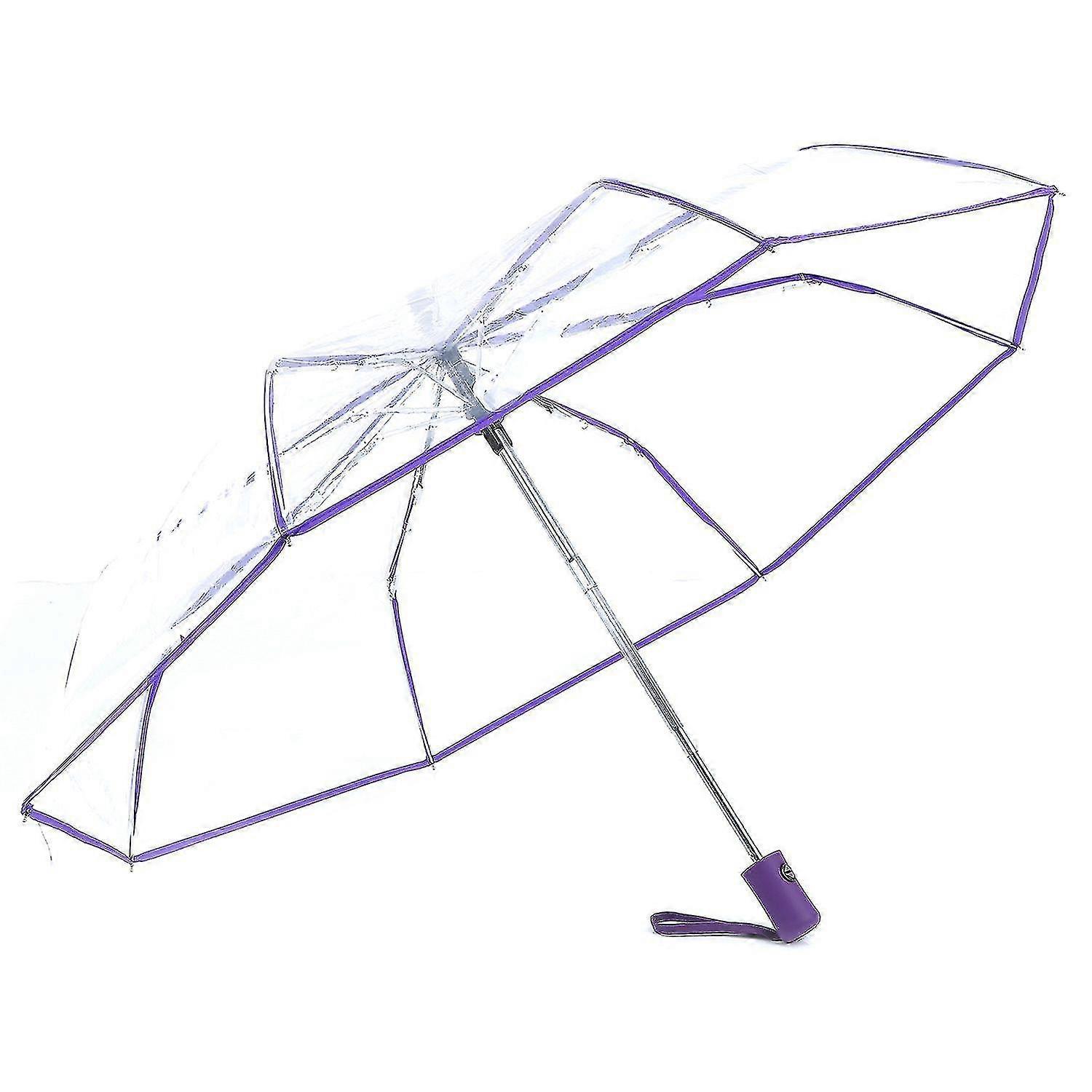 Transparent Auto Open Compact Folding Umbrella for Women Men Sun Rain Windproof