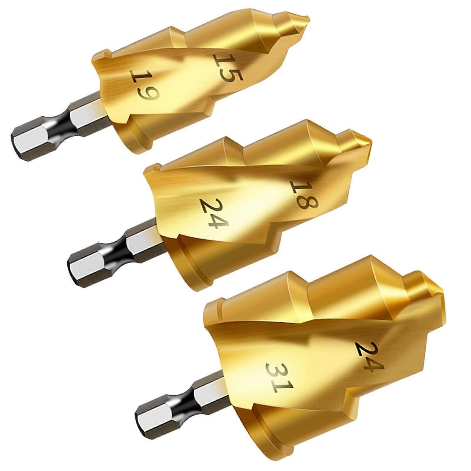 Step Drill Bit Set, Hex Shank, 3-Piece, 20/25/32 mm, For PVC Water Pipe Connections, Woodworking Reamer And Chamfer Tool