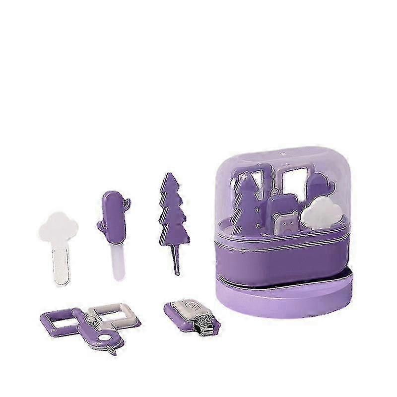 5-in-1 baby grooming kit including baby nail clipper, scissors, nail file, and tweezers in purple, ideal for grooming needs of infants and t