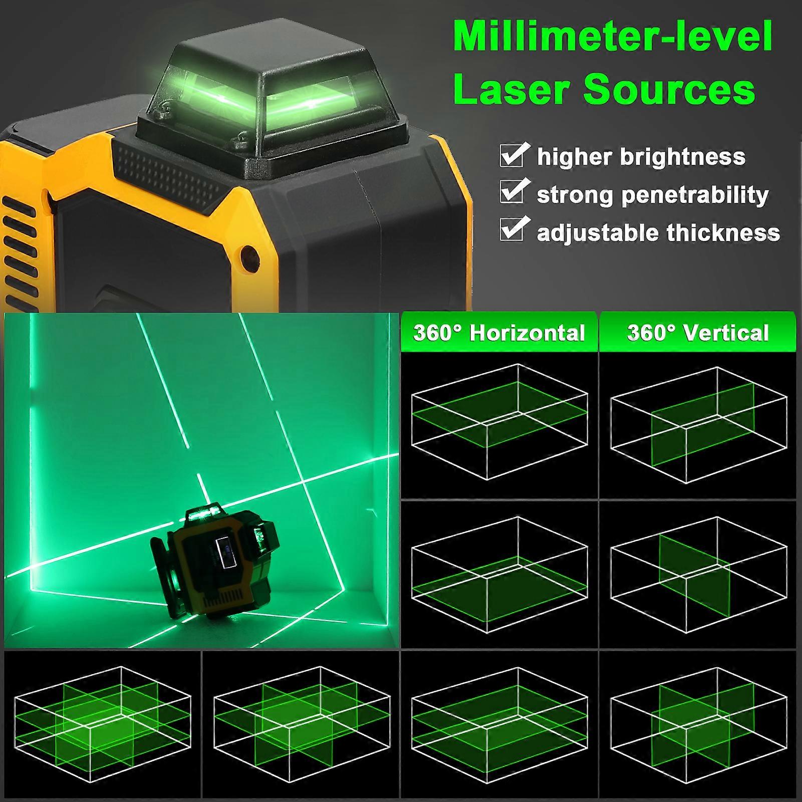 Multifunctional 16 Lines Laser Level 3° Self-leveling Machine Rechargeable Lithium Battery Leveling Tool Omnidirectional Ground Wall Sticker Waterpro