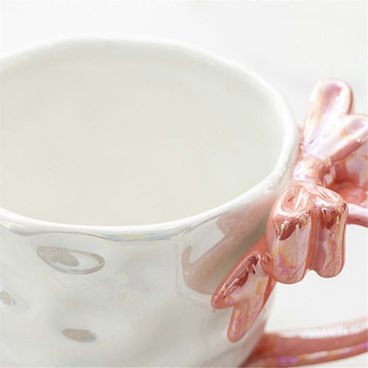 Romantic Bow Ceramic Mug Coffee and Milk Cups Girl Drinking Water Cups Dessert Handle Cup Teacup Red