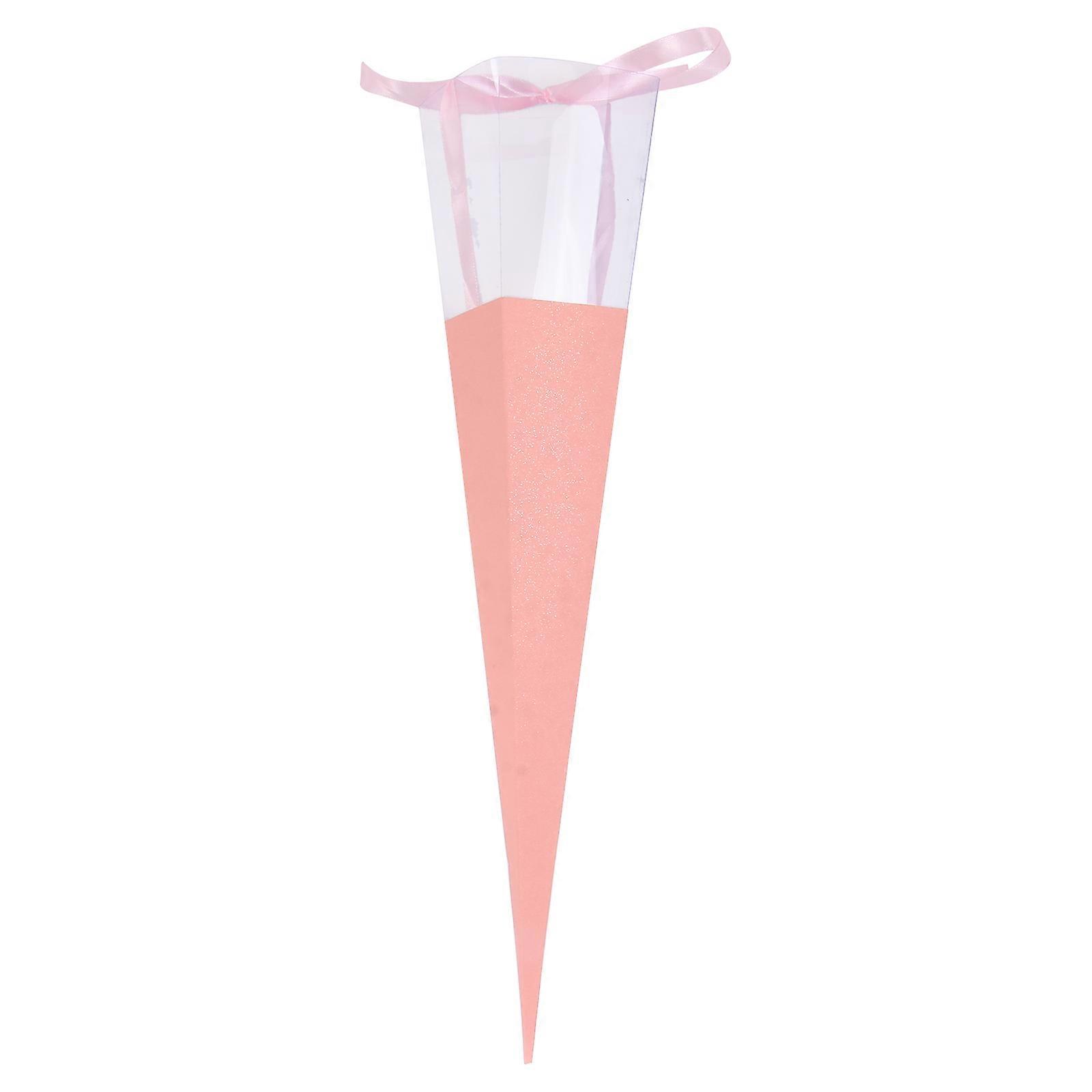 Clear Single Rose Box Pink 42X7CM Flower Packaging For Valentine's Day 5Pcs