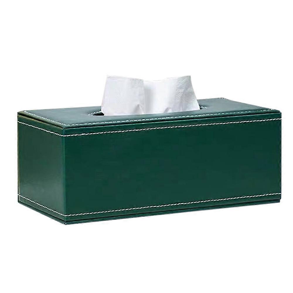 Leather Tissue Box Cover Rectangular Square Tissue Box Rack-Green