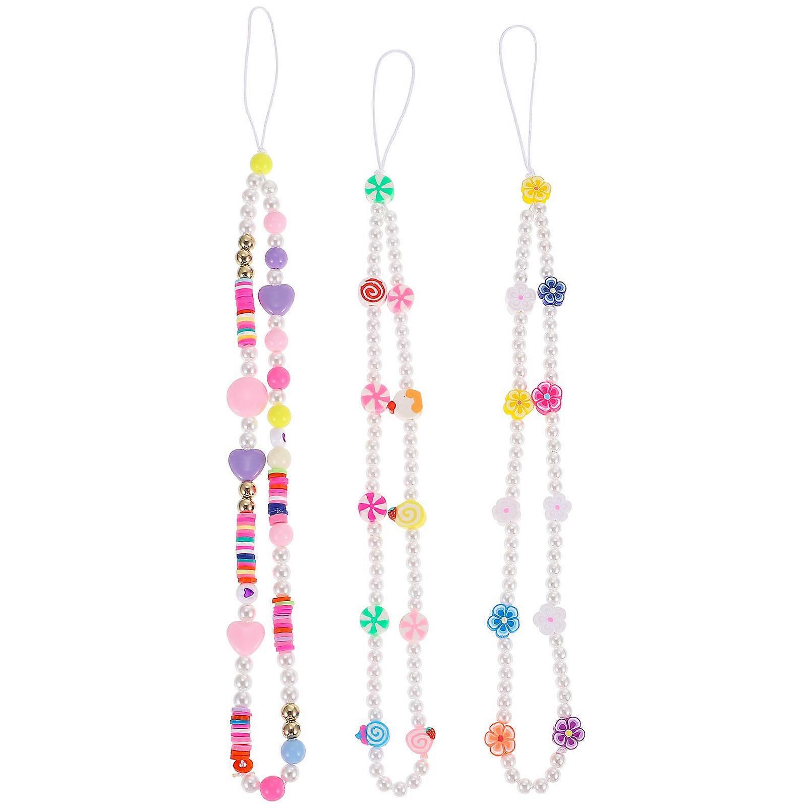 3Pcs Assorted Color Beaded Phone Straps Wrist Strap For Everyone Daily Use Keychain Decor