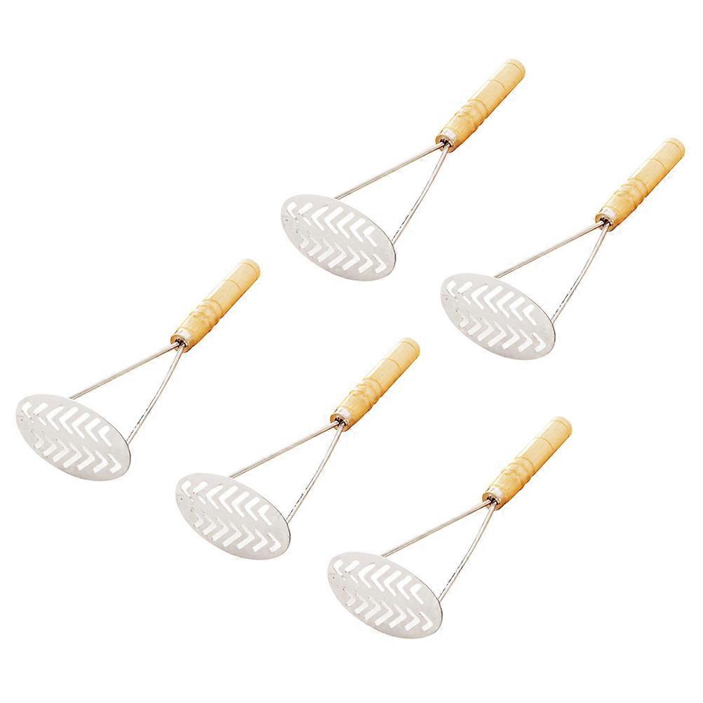 5pcs Potato Masher with Wooden Handles, Non Slip Kitchen Utensil for Mashing Potatoes and Vegetables, Easy Clean, Kitchen Supplies for Home and