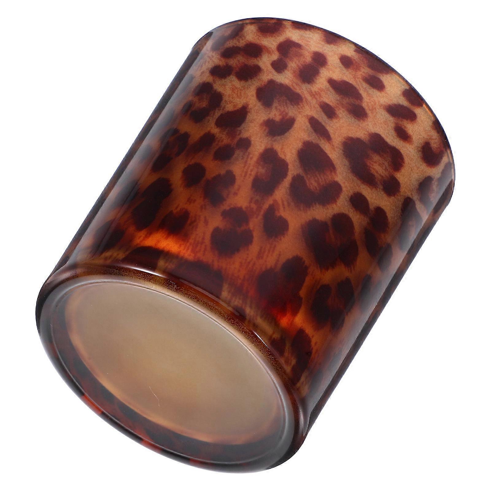 Leopard Print Glass Candle Container for Outdoor Use 9x8cm 1Pack