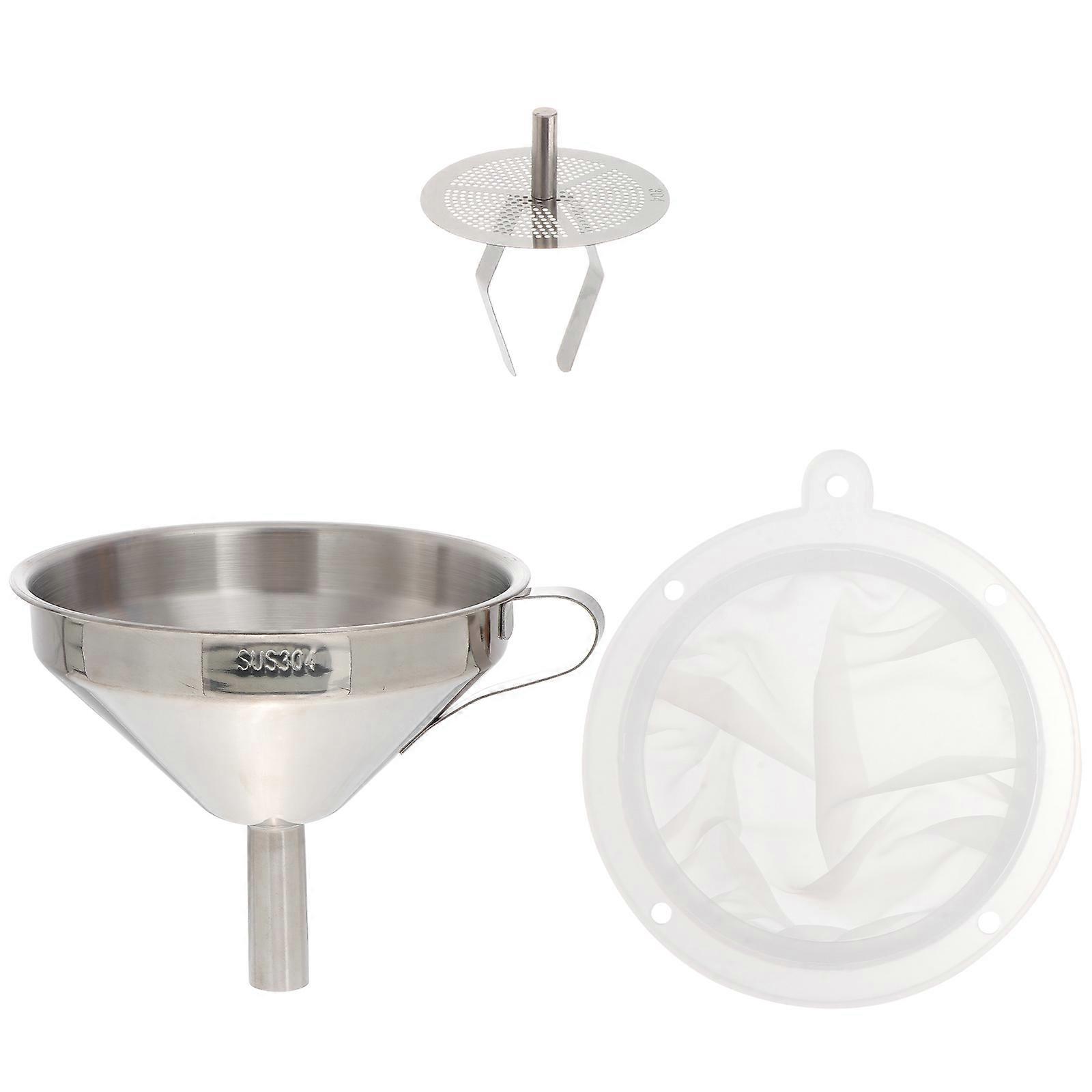 Stainless Steel Kitchen Funnel Set with Filter for Wine, Oil, and Edible Liquids Dispensing