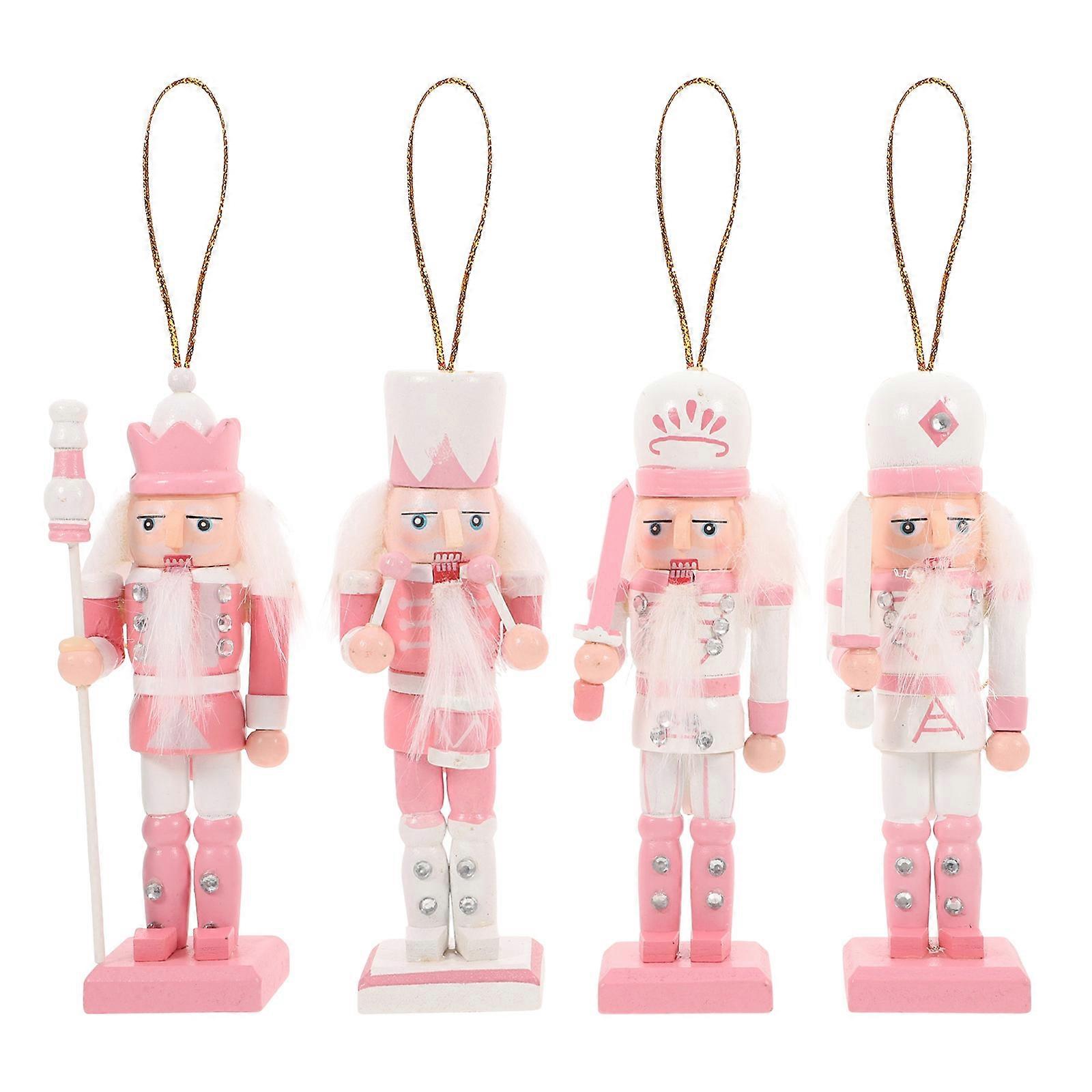 Nutcrackers Christmas Decor Nutcracker Adornments Home Decoration Pink 12CM Flat Bottom Design 4Pcs