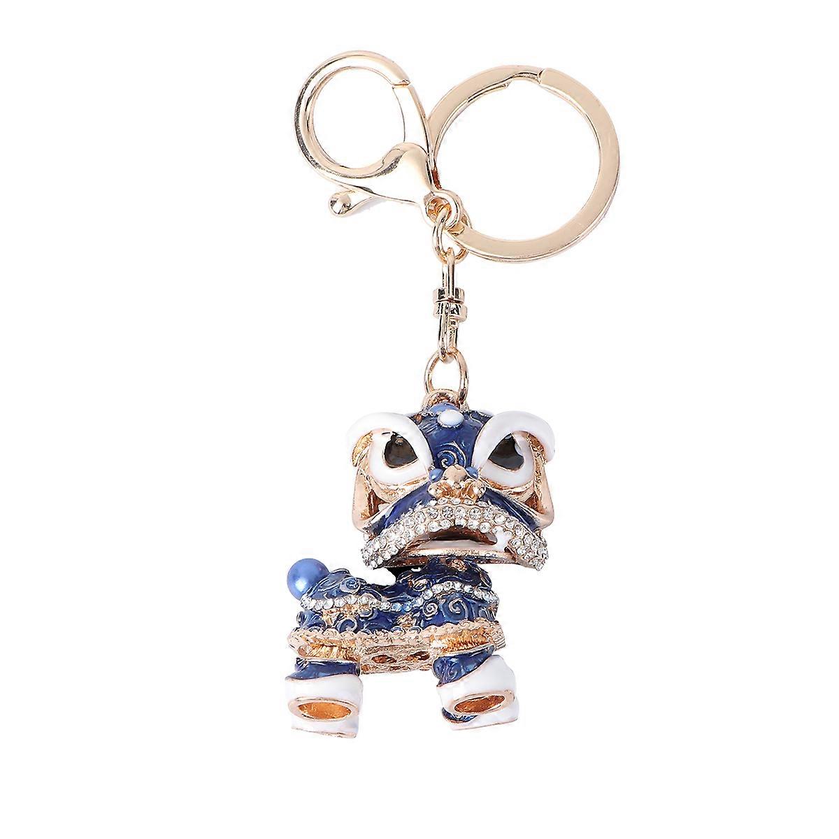 Creative Metal Lion Dancing Keychain with Rhinestone Design – Durable Key Pendant Decoration for Car Accessories and Gifts