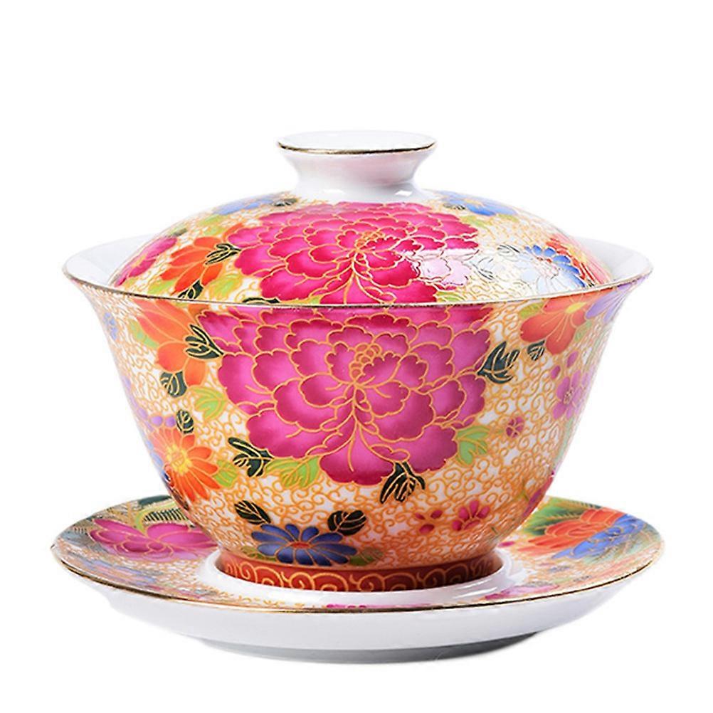 Ceramic Tea Bowl Set with Holder – Classic Traditional Chinese Teacup for Tea Ceremony, Elegant Retro Design for Home Use and Social Gatherings