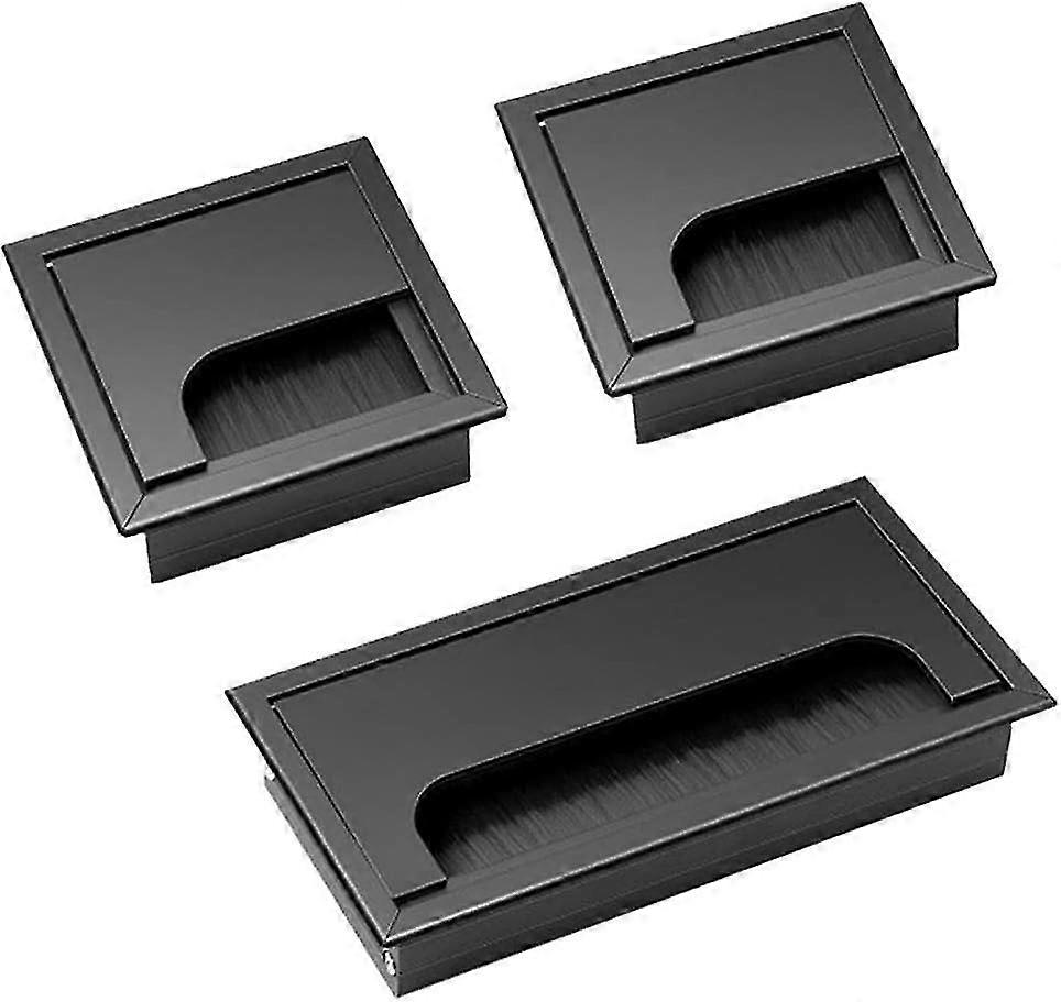 3pcs Square Cable Grommet with Lid 80x80mm+80x160mm for Flush Mounting on Desk Cable Organizer for Furniture Black Anodized