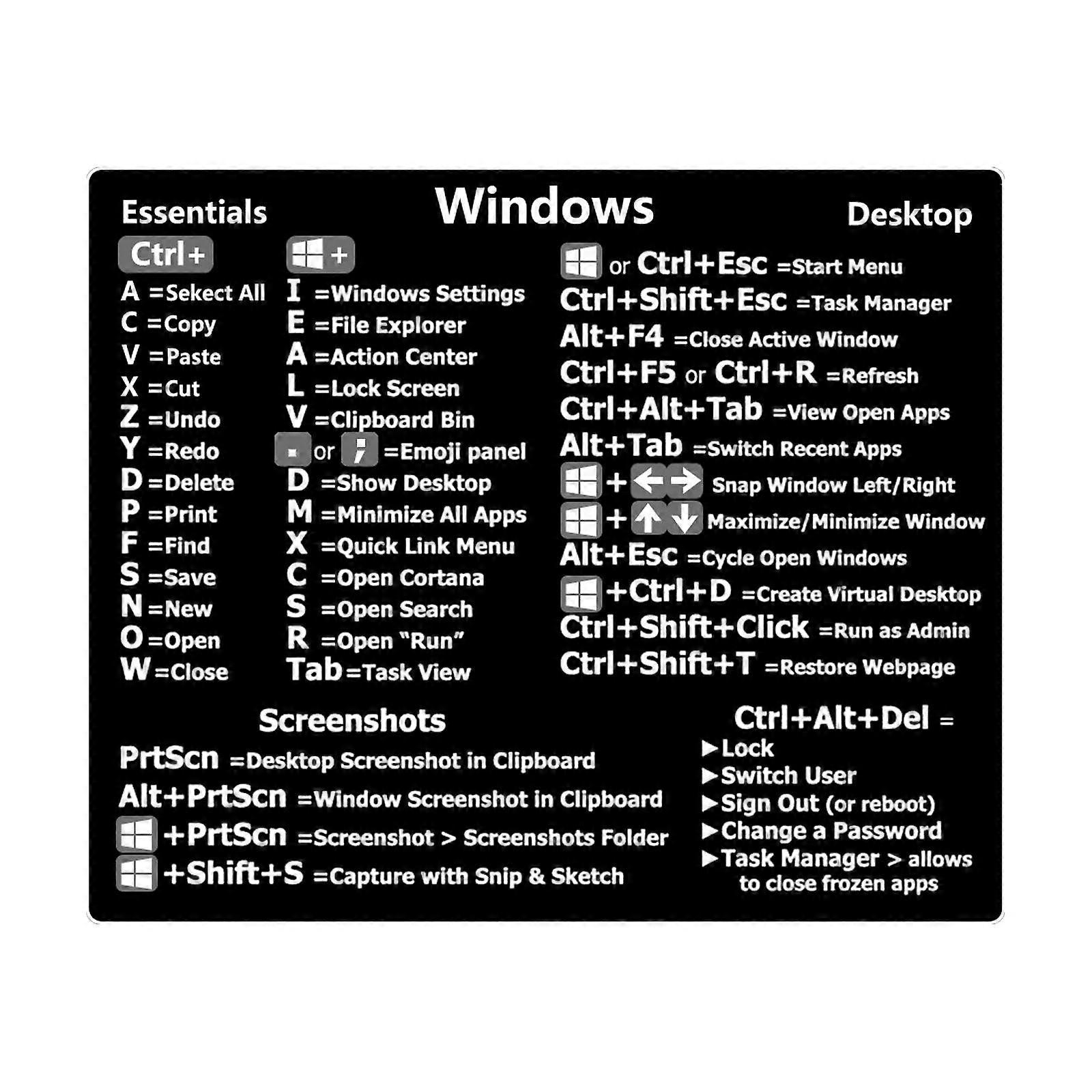 For PC Laptop Windows PC Reference Keyboard Shortcut Sticker Adhesive