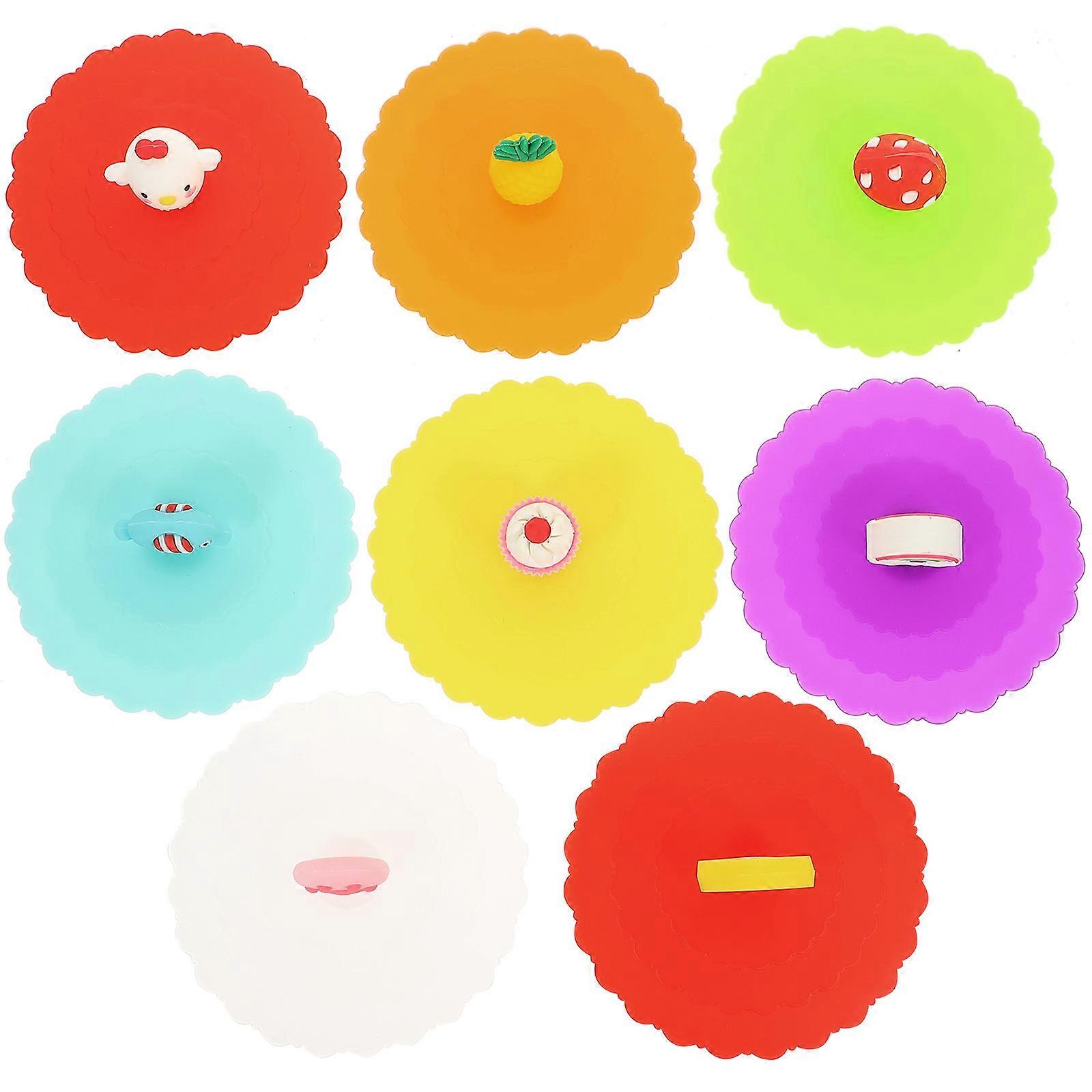 Protective Cup Cover Cartoon Shaped Universal Mug Lids Easy to Clean Microwave Protection 8Pcs