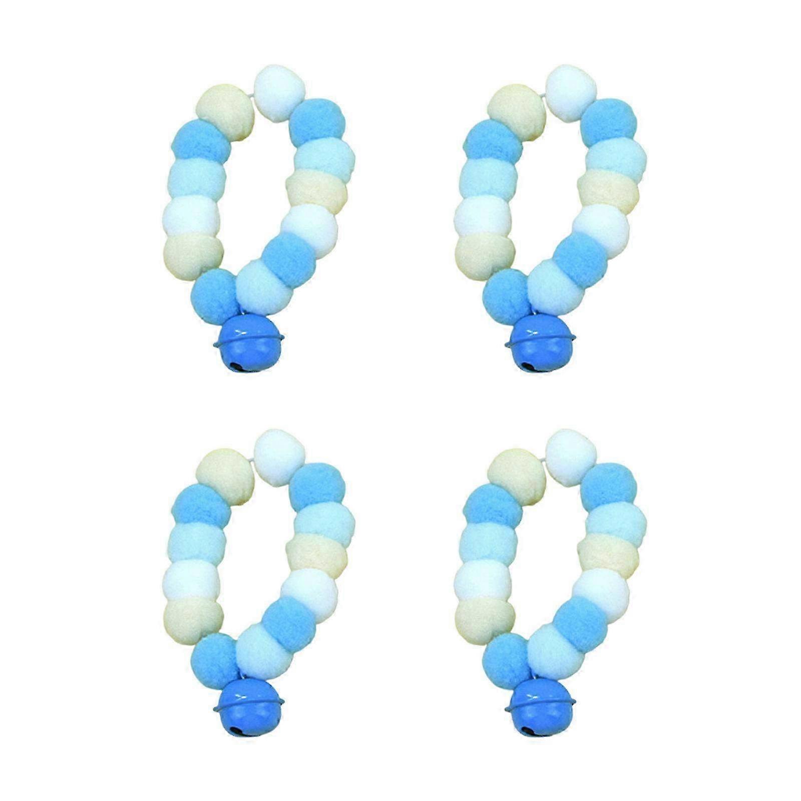 4 Pieces Adjustable Plush Pet Collar with Pompoms and Bells for Cats & Small Dogs - Soft Party Jewelry Accessory in Blue