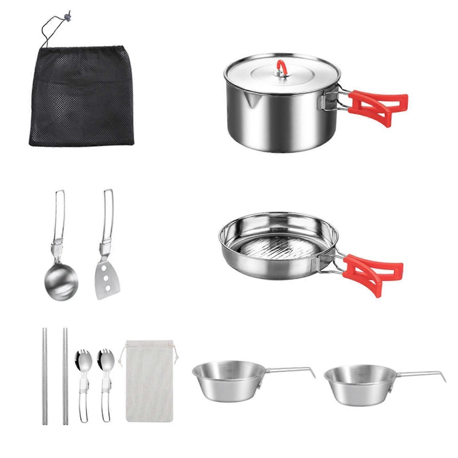 Outdoor Cookware Stainless Steel Camping Kitchen Set With Storage Bag For Backpacking RV Use Backyard Picnic