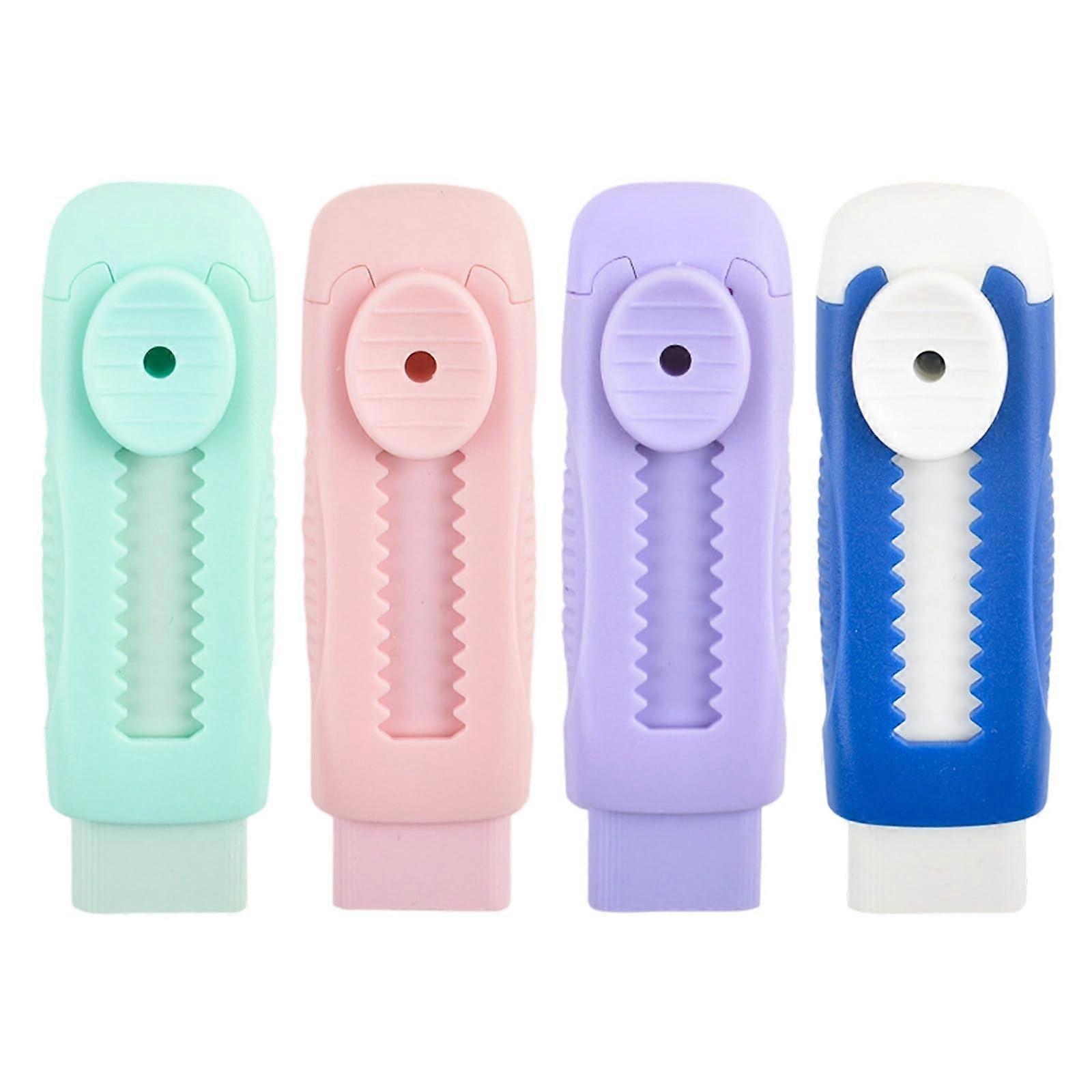 Retractable Eraser 4-Piece Refillable Colorful Erasers With Retractable Sleeve For Writing And Drawing