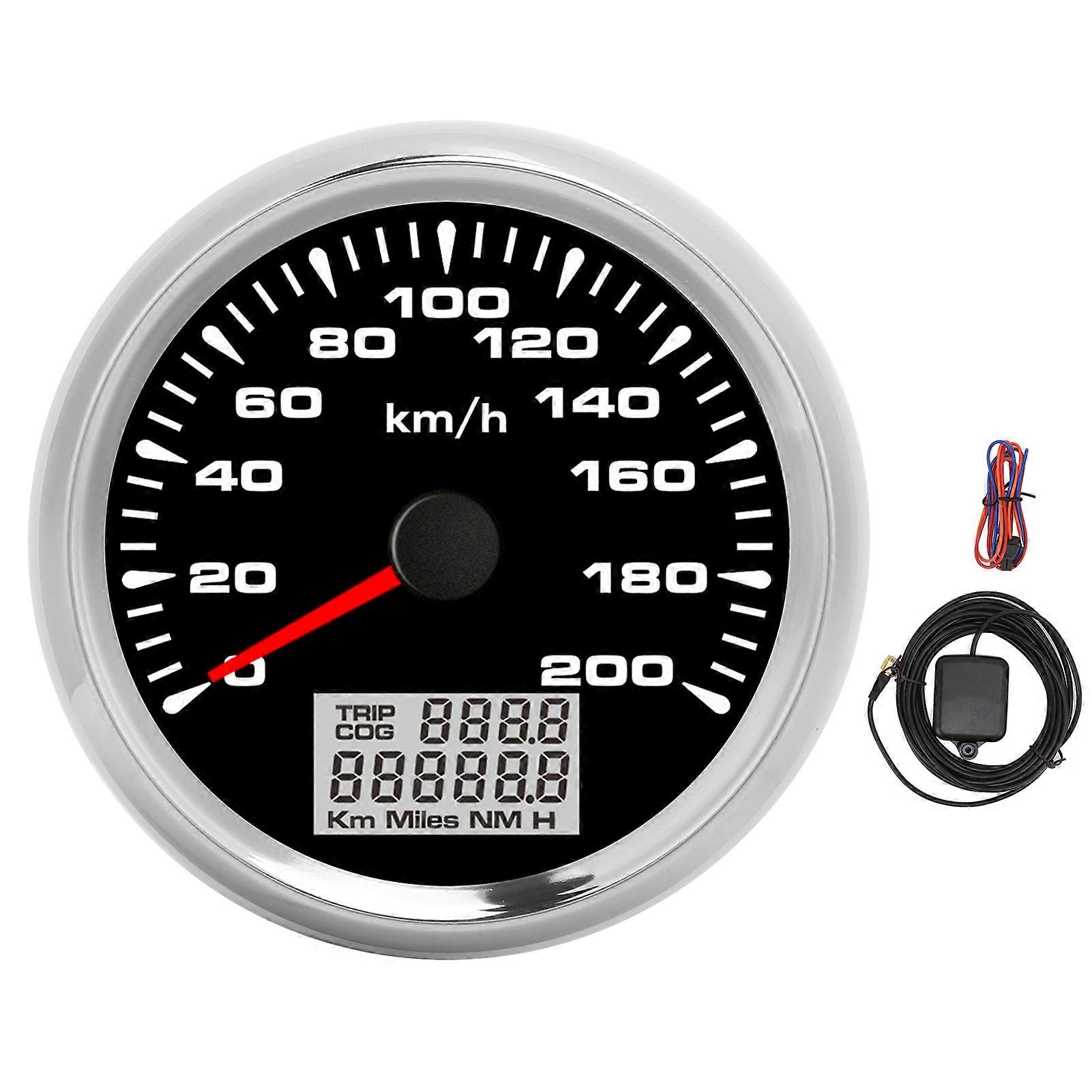 3‑3/8in Pointer GPS Speedometer 0‑200km/h 7 Backlight IP67 Waterproof Black Dial Chrome Bezel for Boat Car RV