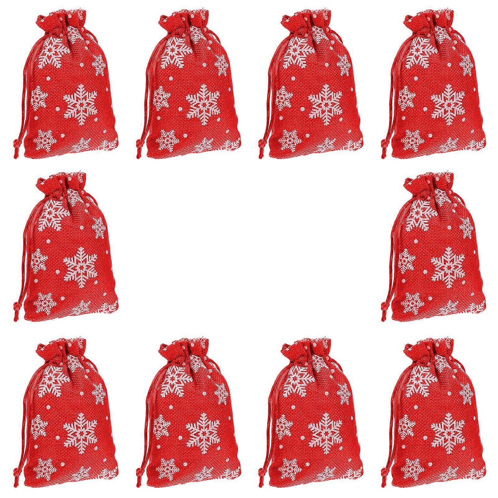 Small Drawstring Bag present Bags Rectangular Linen Christmas 14x10x0.3cm 10Pcs