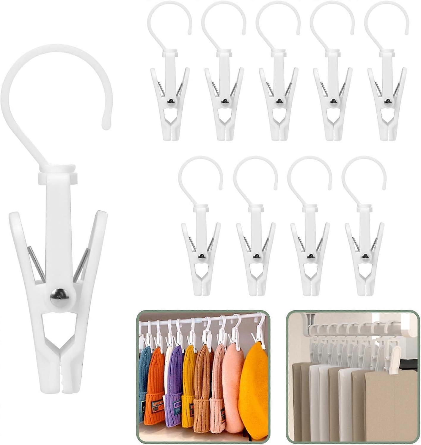 10 Pack Plastic Clothes Pins with Hooks for Closet Super Strong