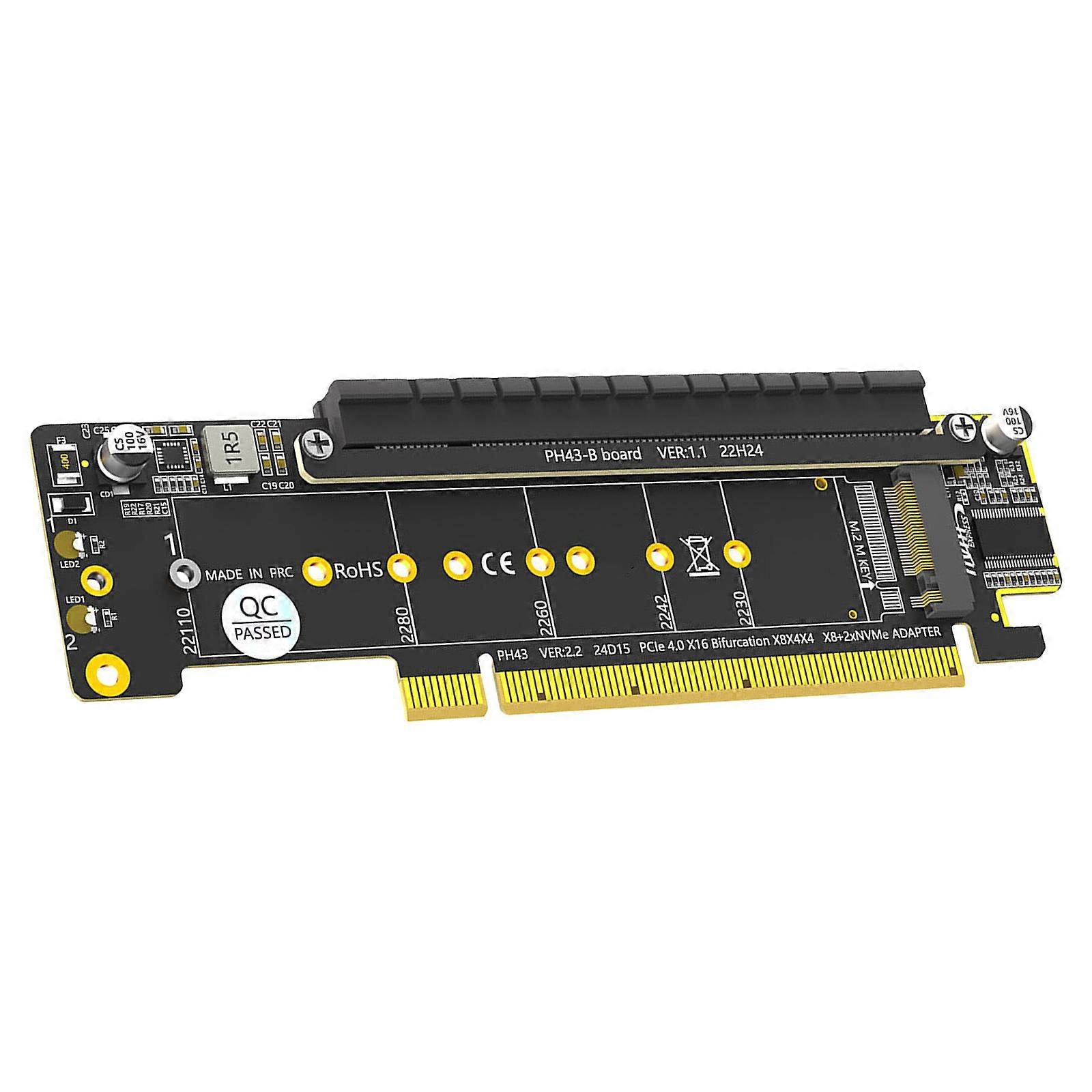 X16 PCIExpress Split Card With Two X4 Outputs For M.2 NVMe Configuration And Data Center Use Multicolor