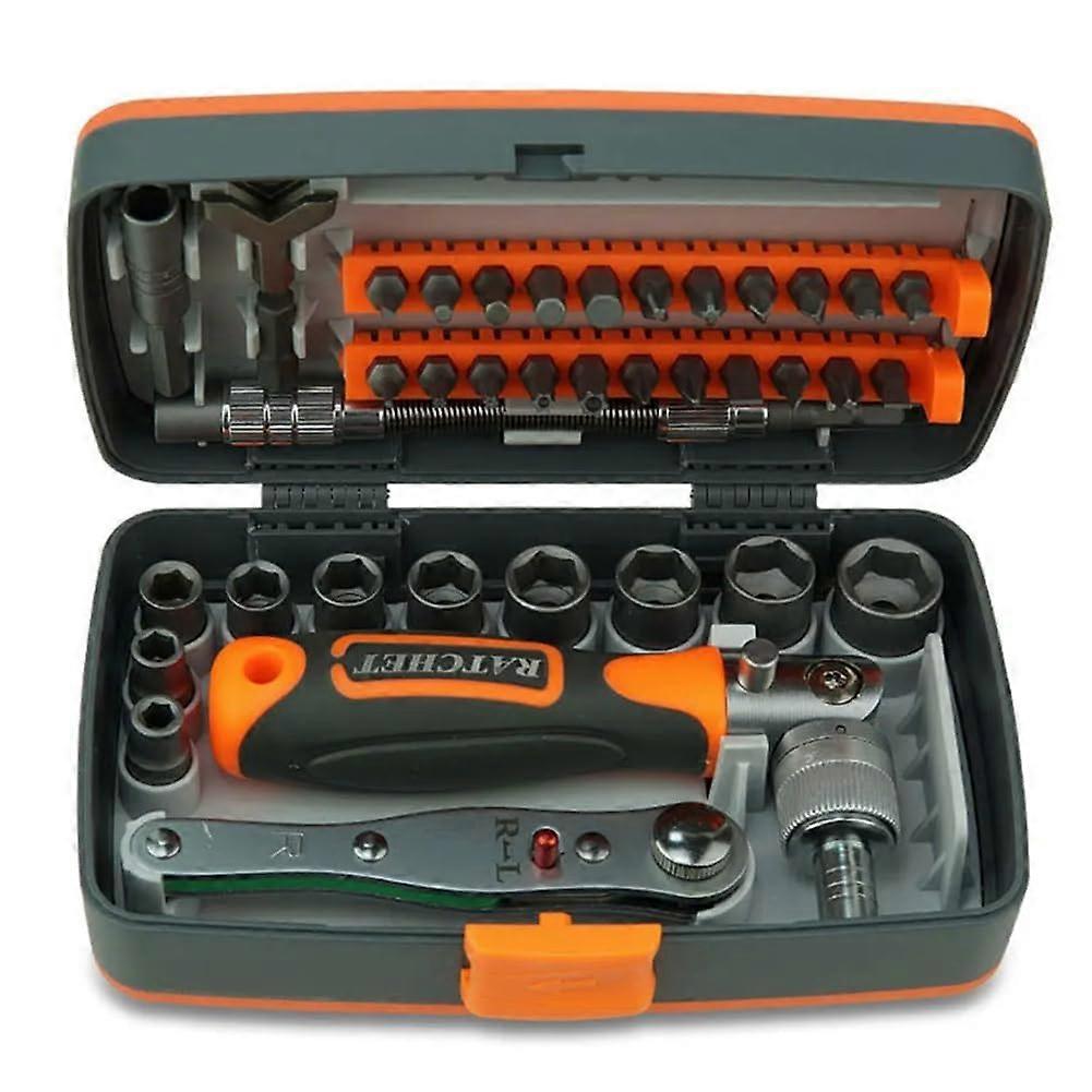 Precision Ratchet Screwdriver 38-Piece Set With V-Bit, Universal Wrench, 180-Degree Adjustable Handle Repair Hand Tool