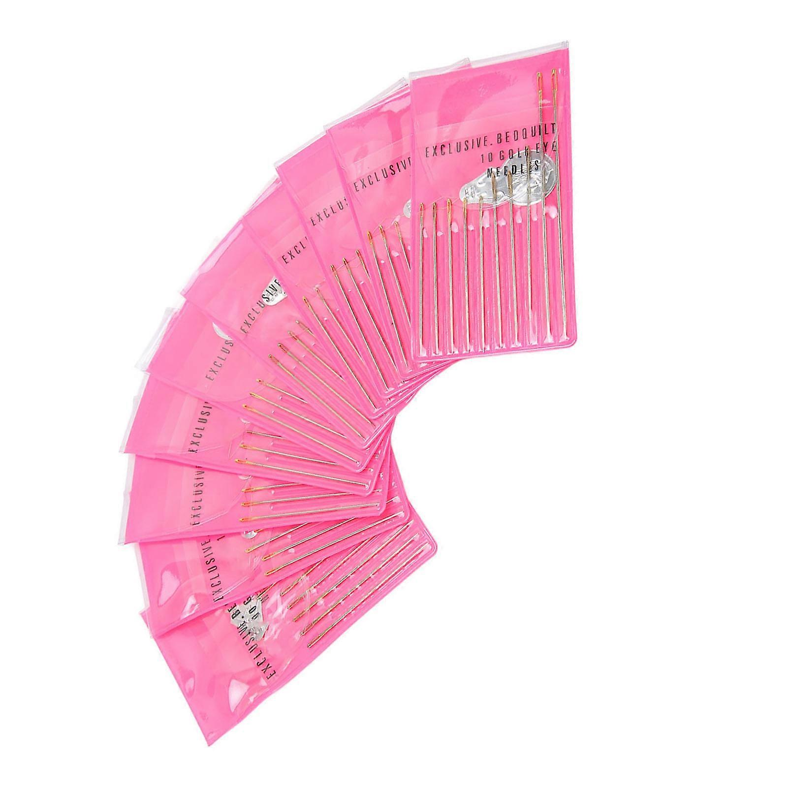 100Pcs Large Eye Needles Gold Plated Metal Assorted Size Rustproof Sewing Needles with 10 Threaders for Stitching Craft 