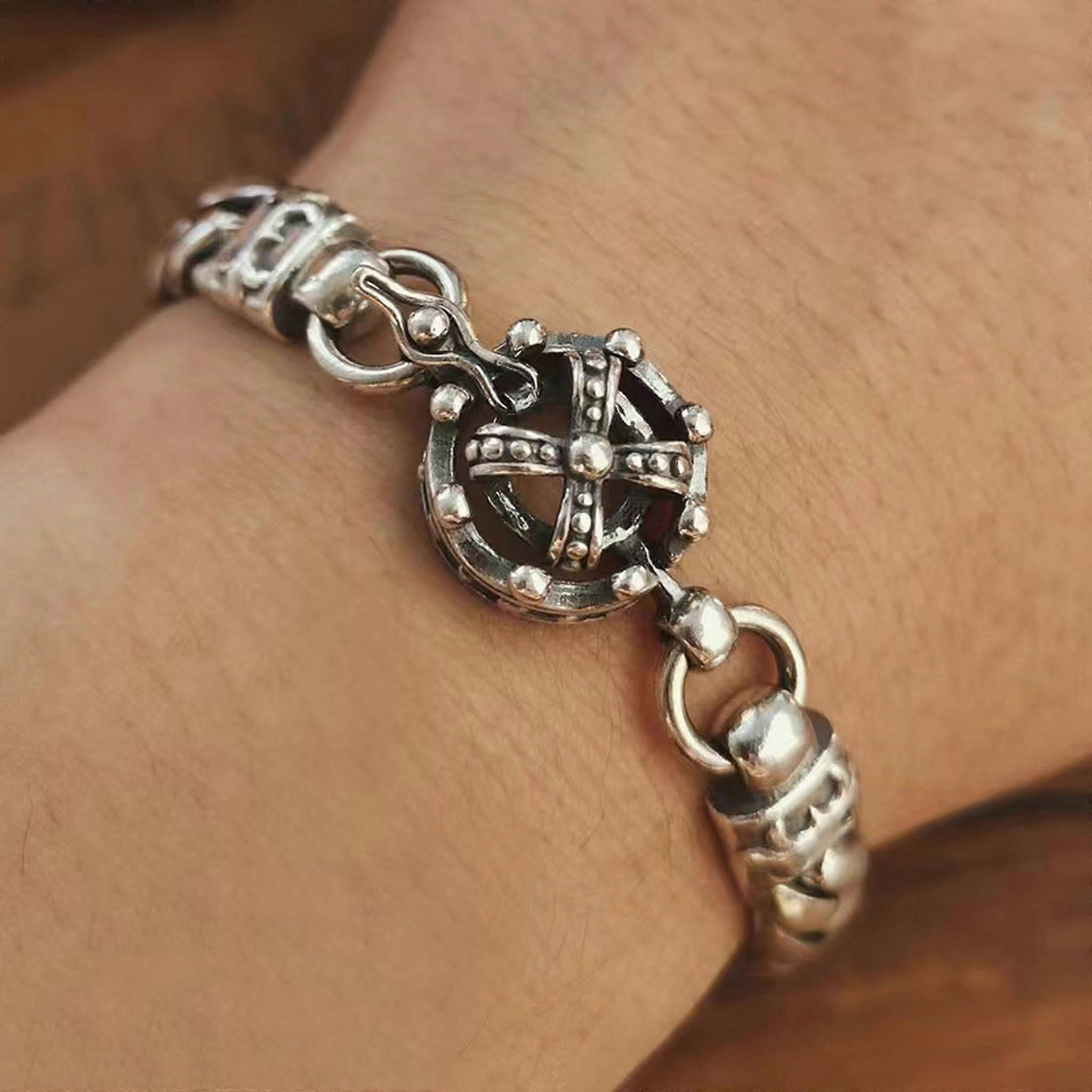 Men's Wealth Symbol Bracelet, 925 Sterling Silver, 22cm Length, Fashionable Jewelry for Men