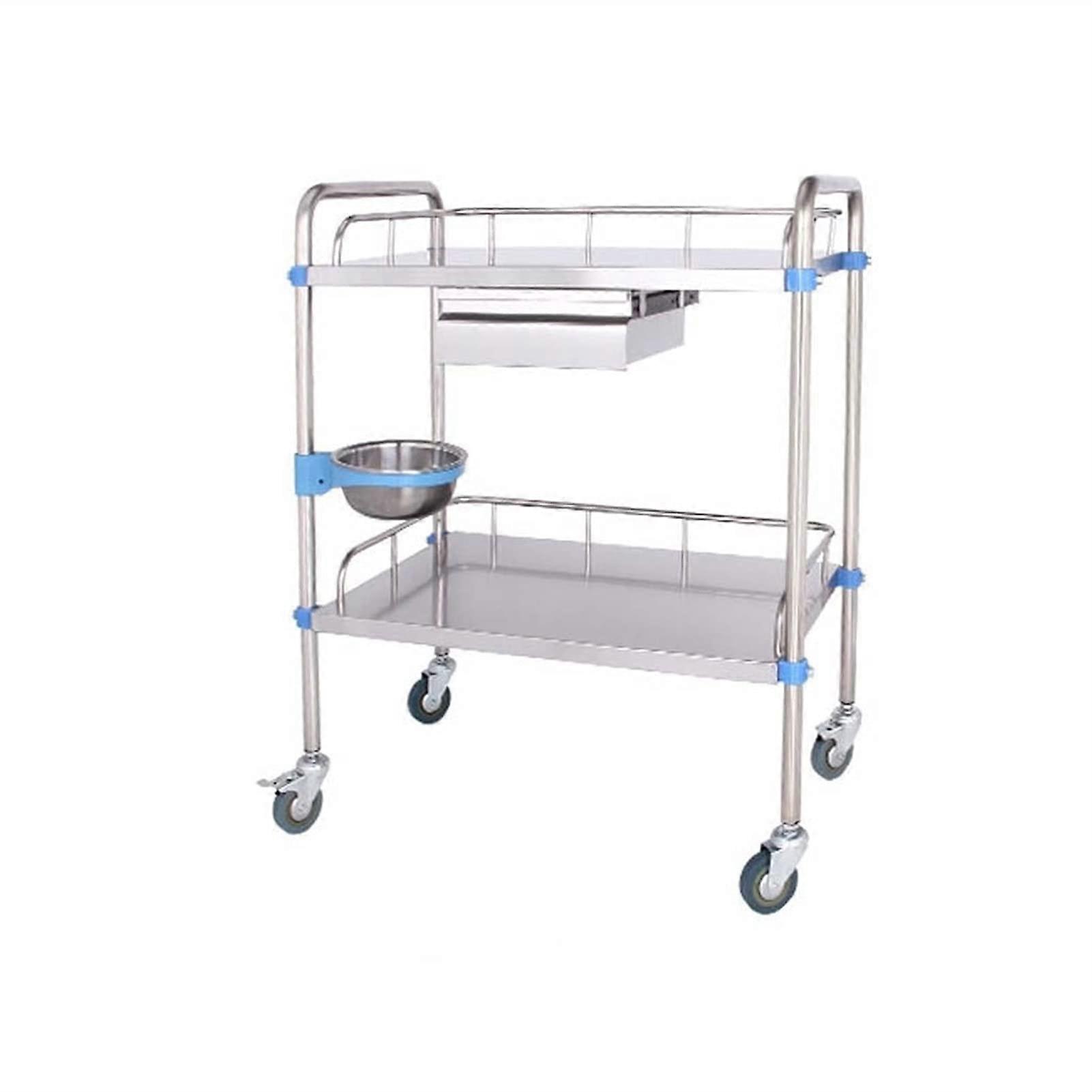 Medical stainless steel household cart with lockable wheels for surgical assembly, multilayered, mobile design (size: XS 50 x 40 x 86 cm).
