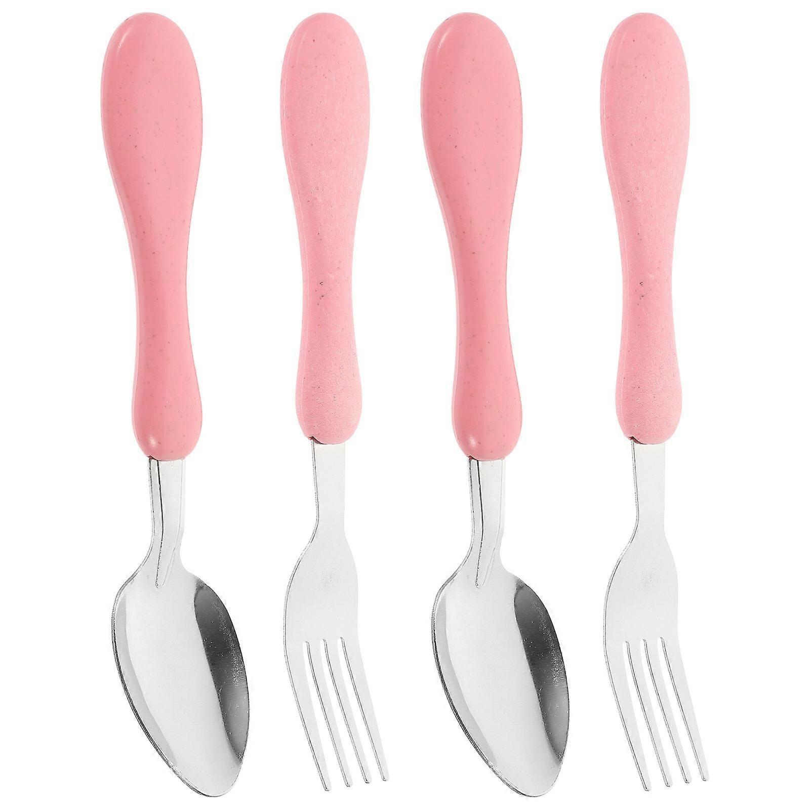 Kids Safe Spoons Rust Resistance Easy To Clean Silicone Handle Toddler Cutlery Pink 4Pcs Children Tableware